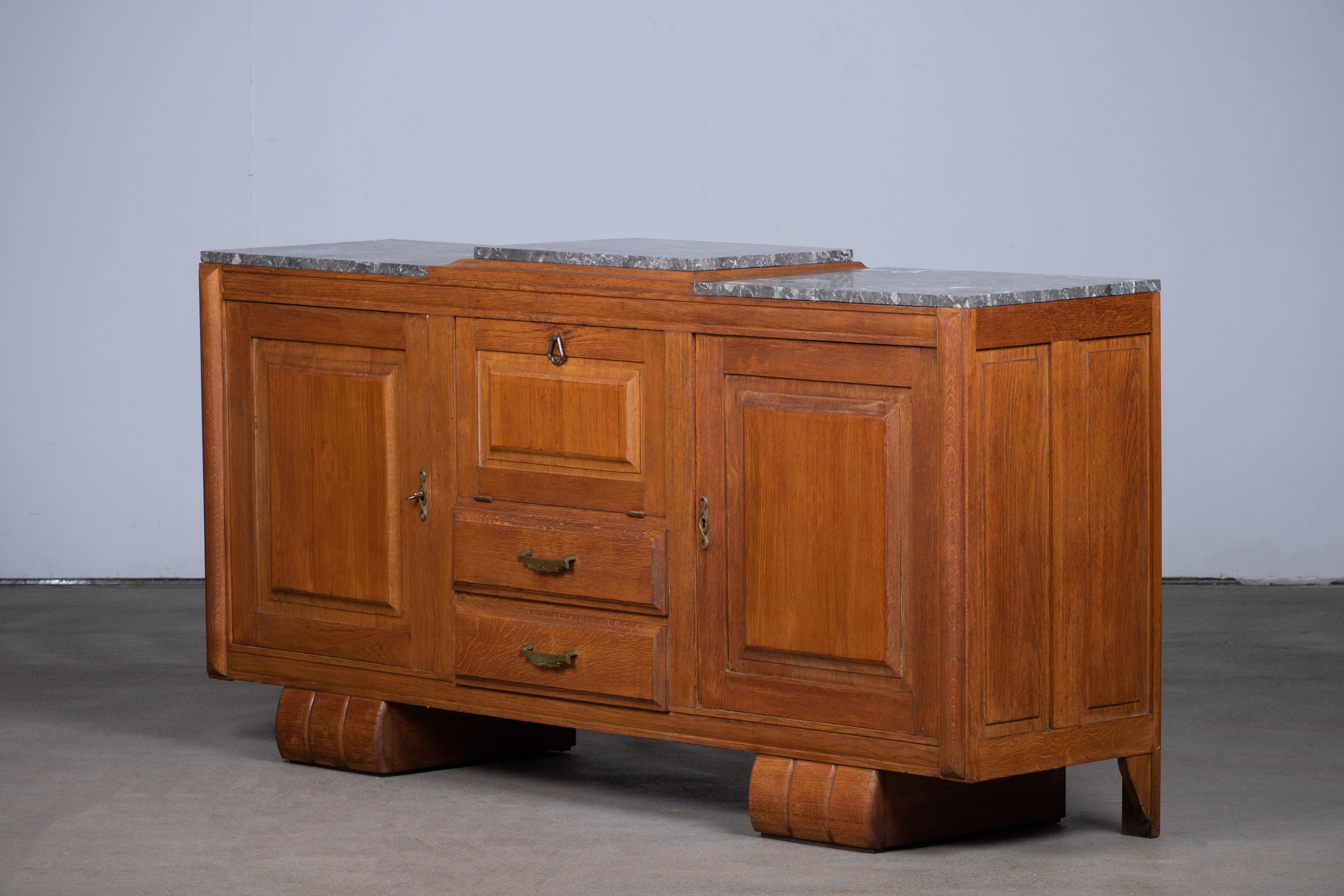 Art Deco Solid Oak Sideboard, France, 1940s For Sale 1