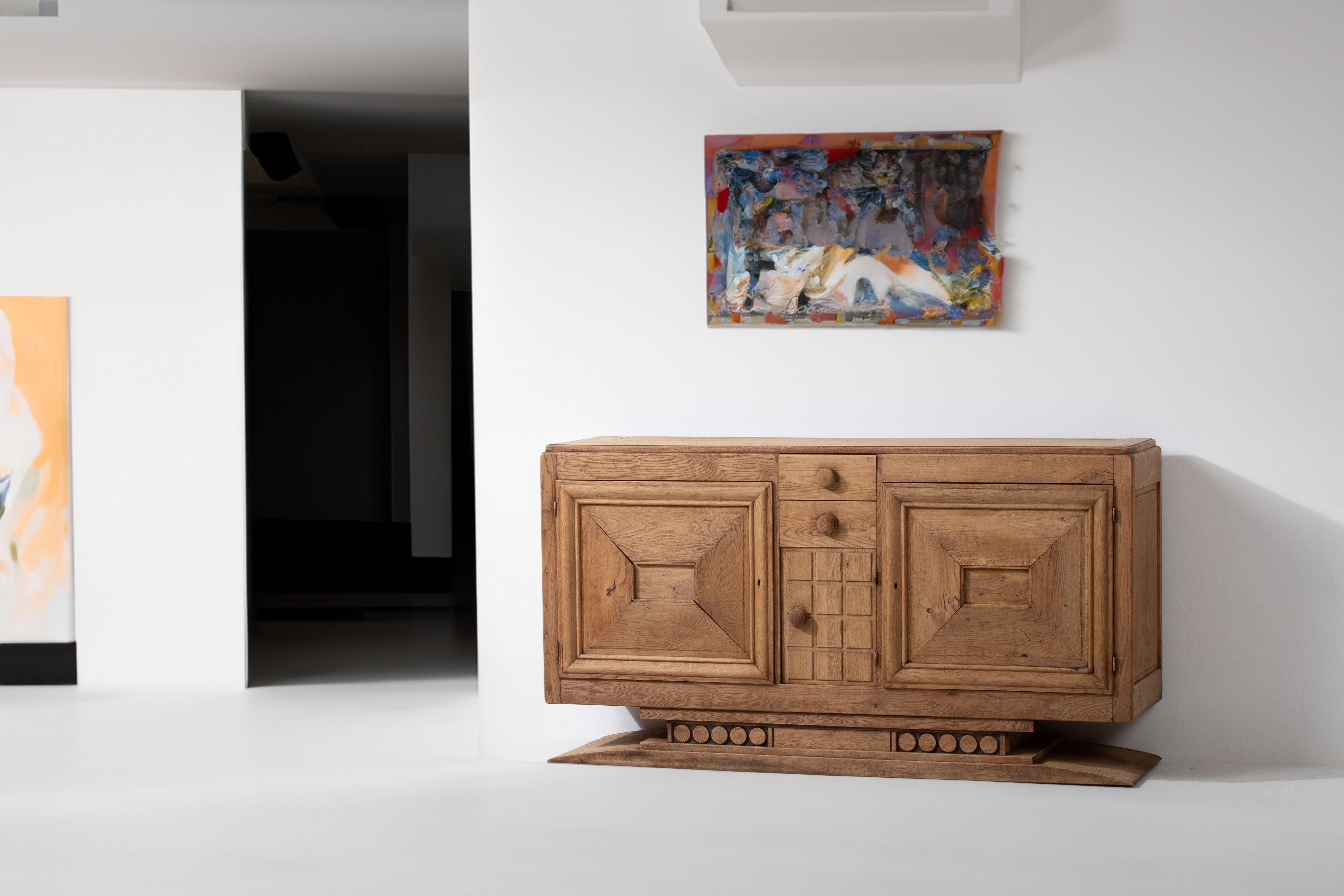 Mid-20th Century Art Deco Solid Oak Sideboard, France, 1940s For Sale