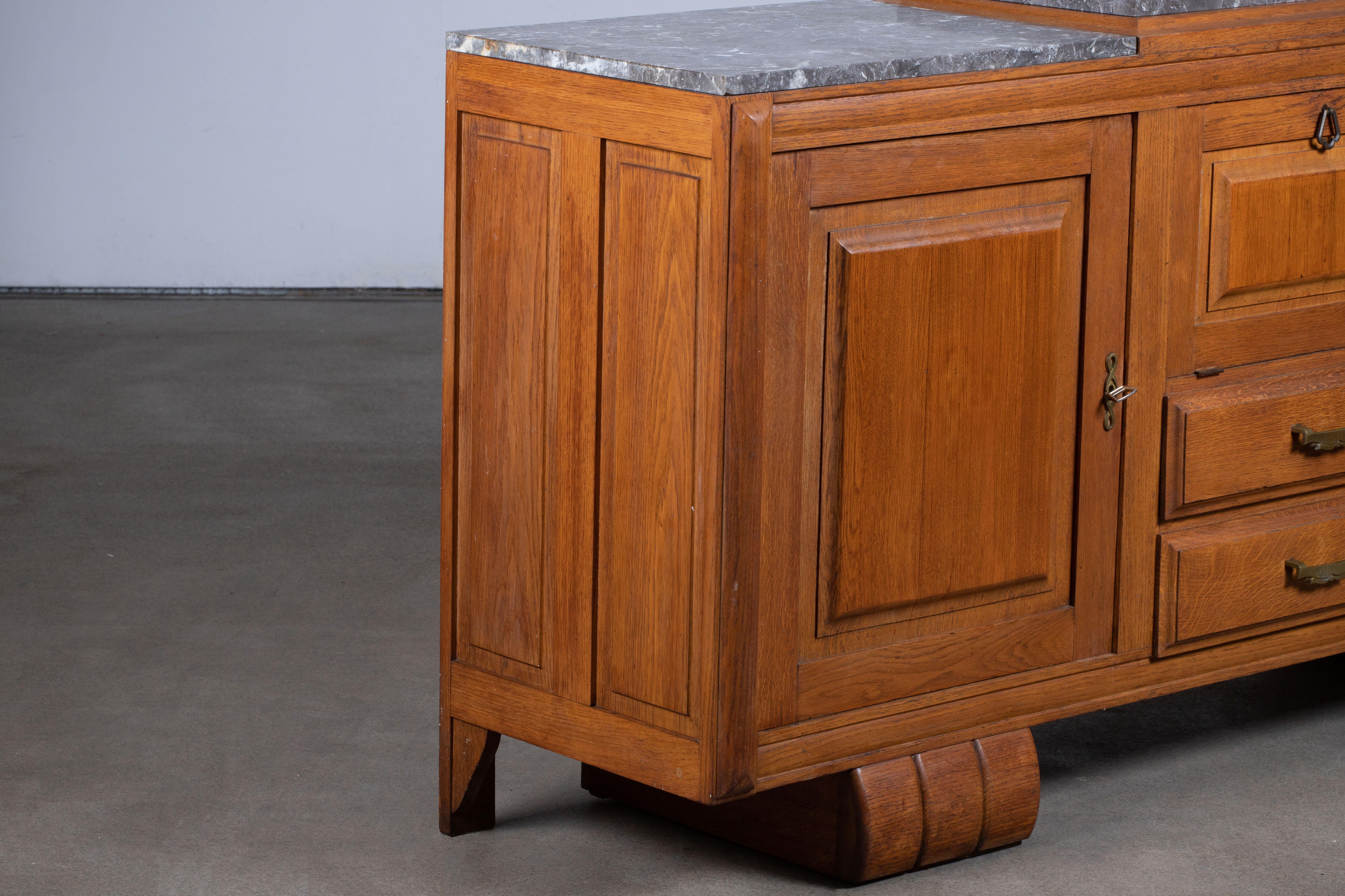 Art Deco Solid Oak Sideboard, France, 1940s For Sale 2