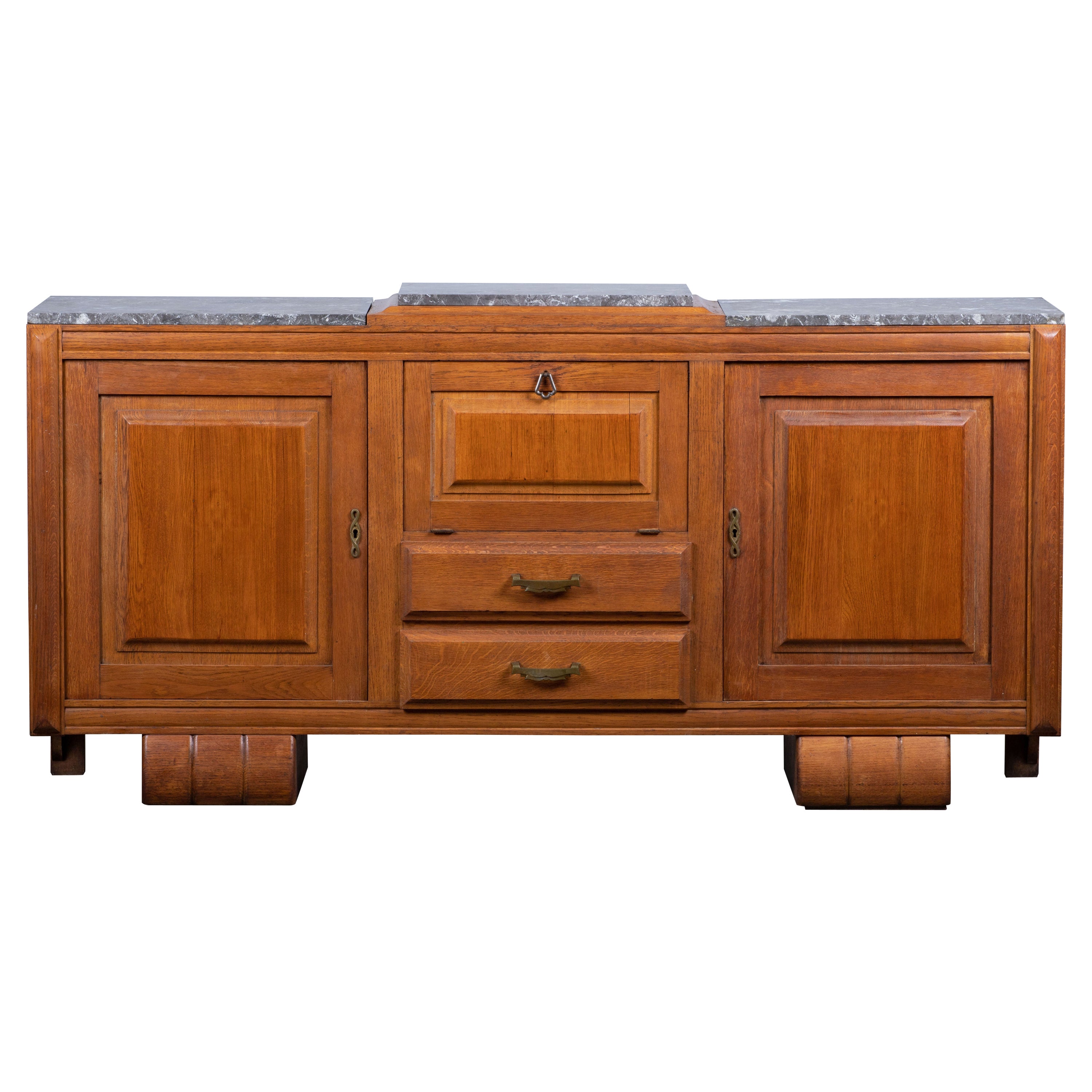 Art Deco Solid Oak Sideboard, France, 1940s