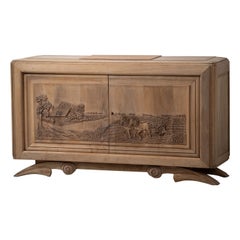 Art Deco Solid Oak Sideboard, France, 1940s