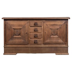 Art Deco Solid Oak Sideboard, France, 1940s Used Art Deco Solid Oak Sideboard, France, 1940s