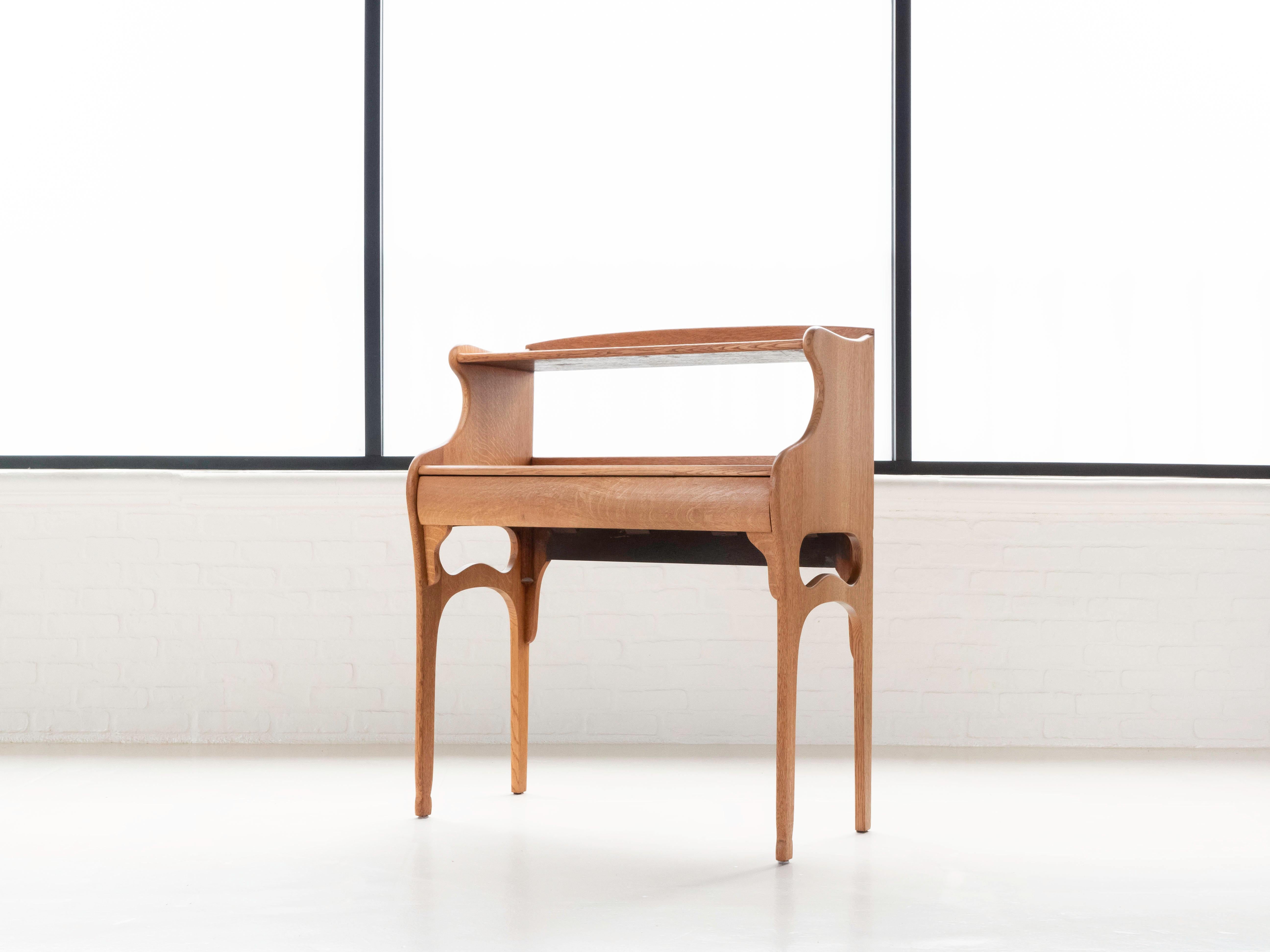 Art Deco Solid Oak Single Drawer Sculpted Curves Two-Tier Desk / Console For Sale 1