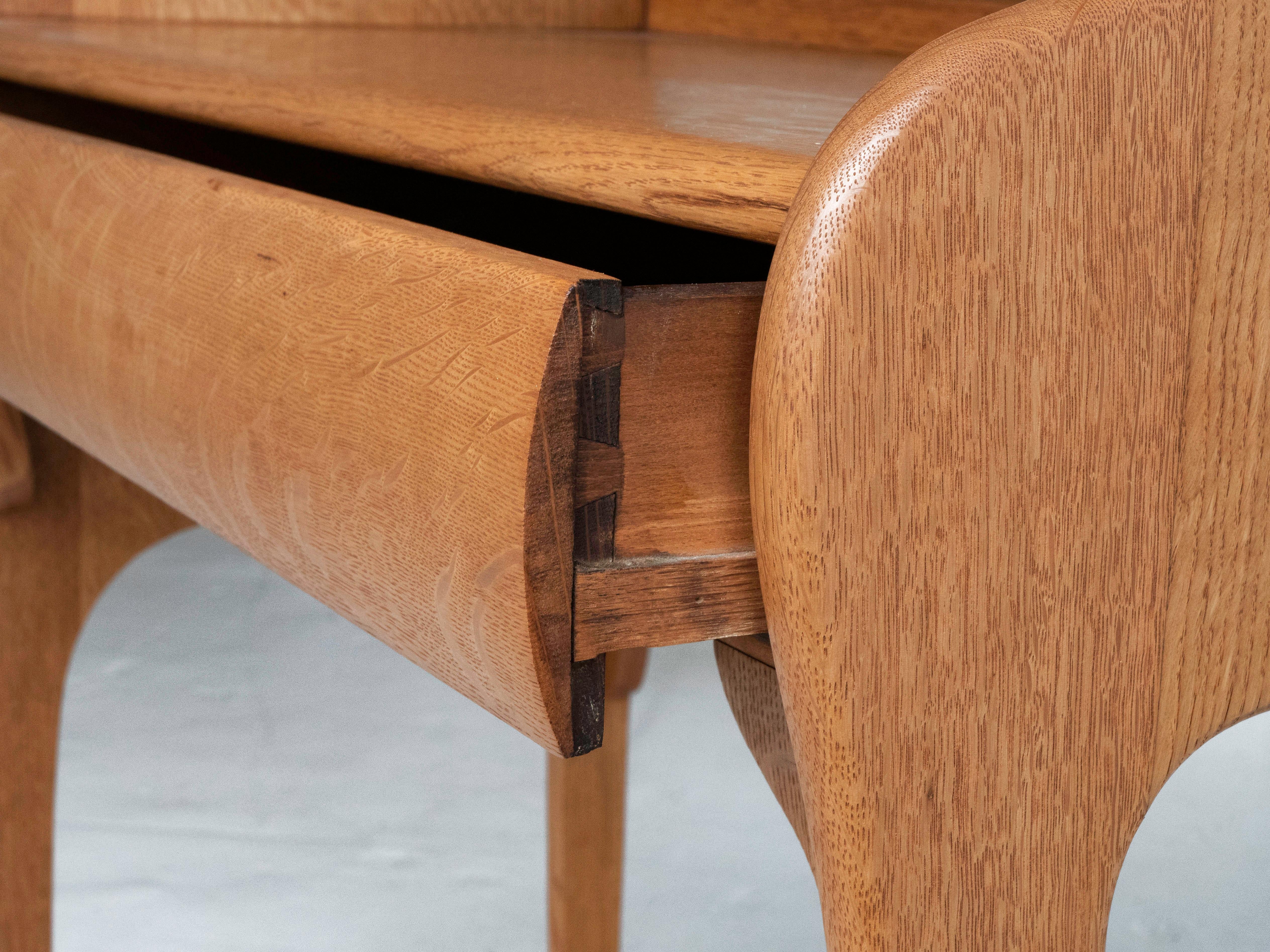 Art Deco Solid Oak Single Drawer Sculpted Curves Two-Tier Desk / Console For Sale 3