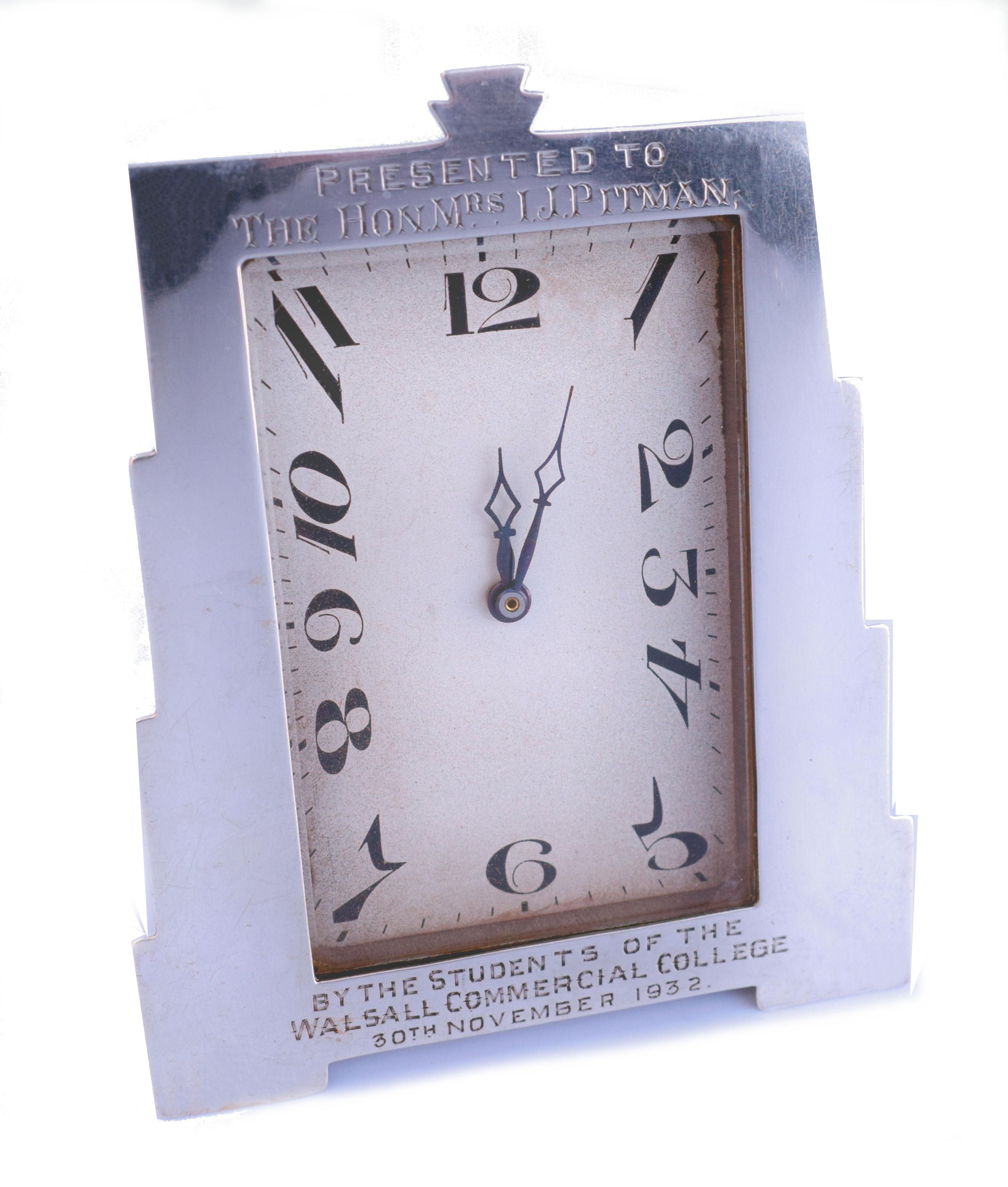 Brass Art Deco Solid Silver Cased Easel Desk Clock, England, c1932