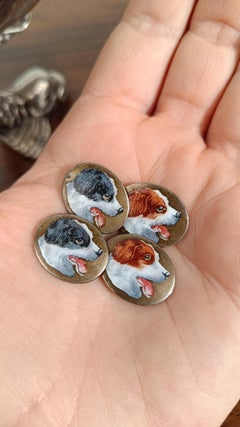 Art Deco Solid Silver Cufflinks, Enameled with Hunting Dogs