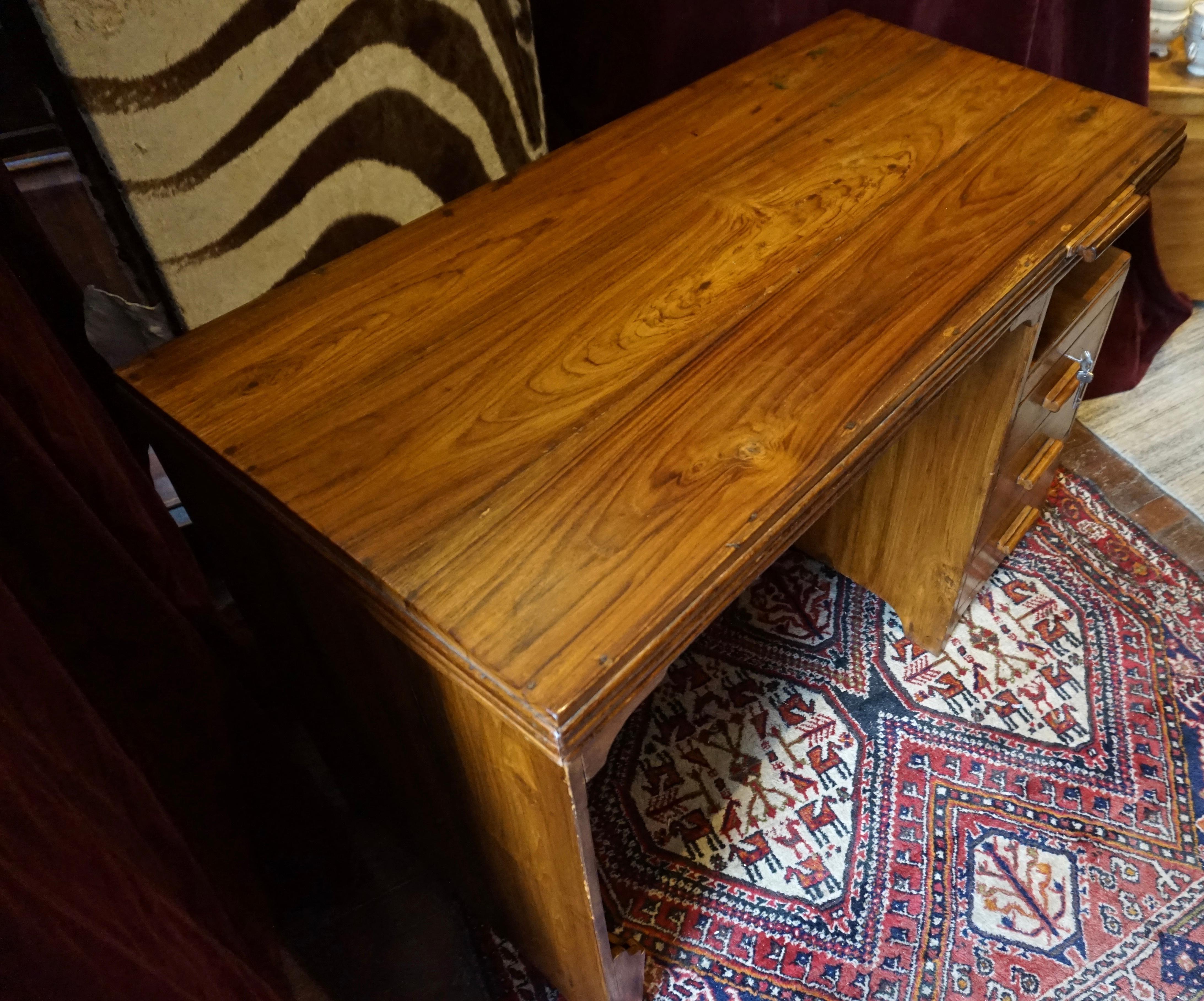 Art Deco Solid Teak Writing Table With Floating Shelf, Jotter & Side Storage For Sale 4