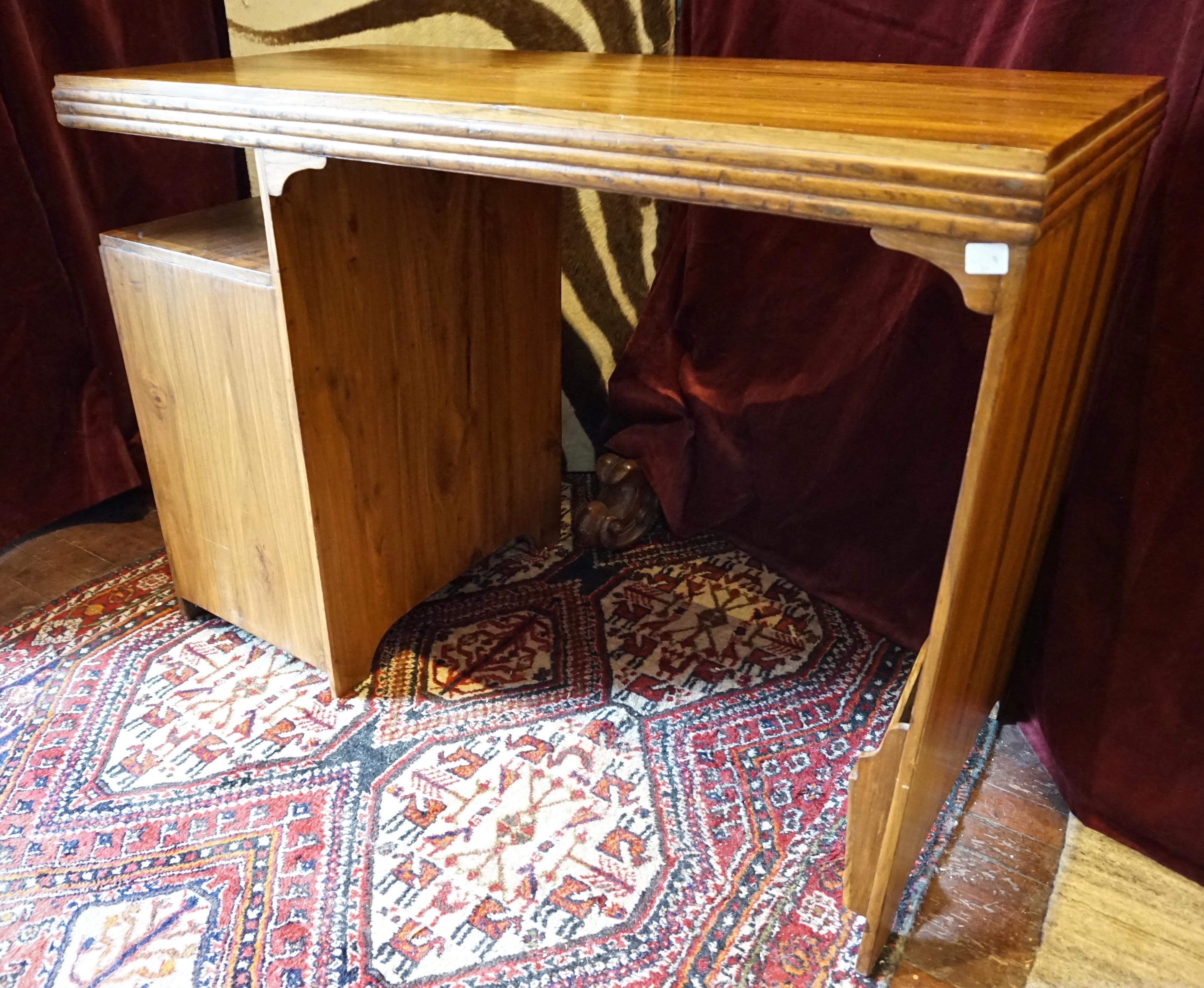 Art Deco Solid Teak Writing Table With Floating Shelf, Jotter & Side Storage For Sale 14