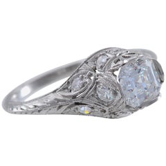 Antique Art Deco Solitaire Asscher Cut and Platinum Ring