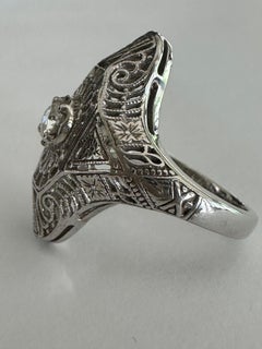 Art Deco Solitaire Diamond and Filigree Dinner Ring