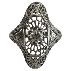 Art Deco Solitaire Diamond and Filigree Dinner Ring