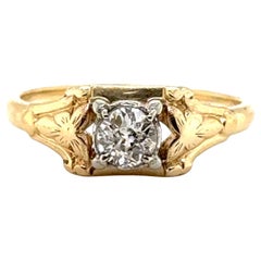 Anello solitario in stile Art Deco con diamante estratto .31ct Old Euro Originale degli anni '20 Antico 14K