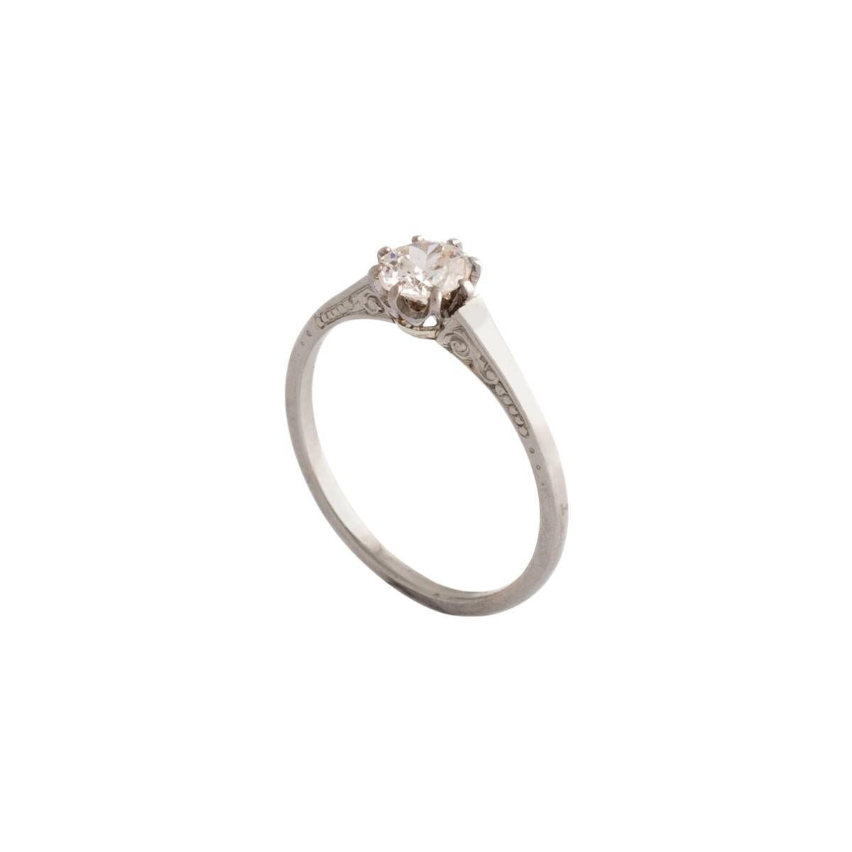 Art Deco Solitaire Round Cut Diamond Platinum Ring For Sale