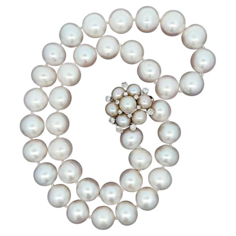 Art Deco South Sea Pearl and Diamond Pearl Gold Clasp Necklace