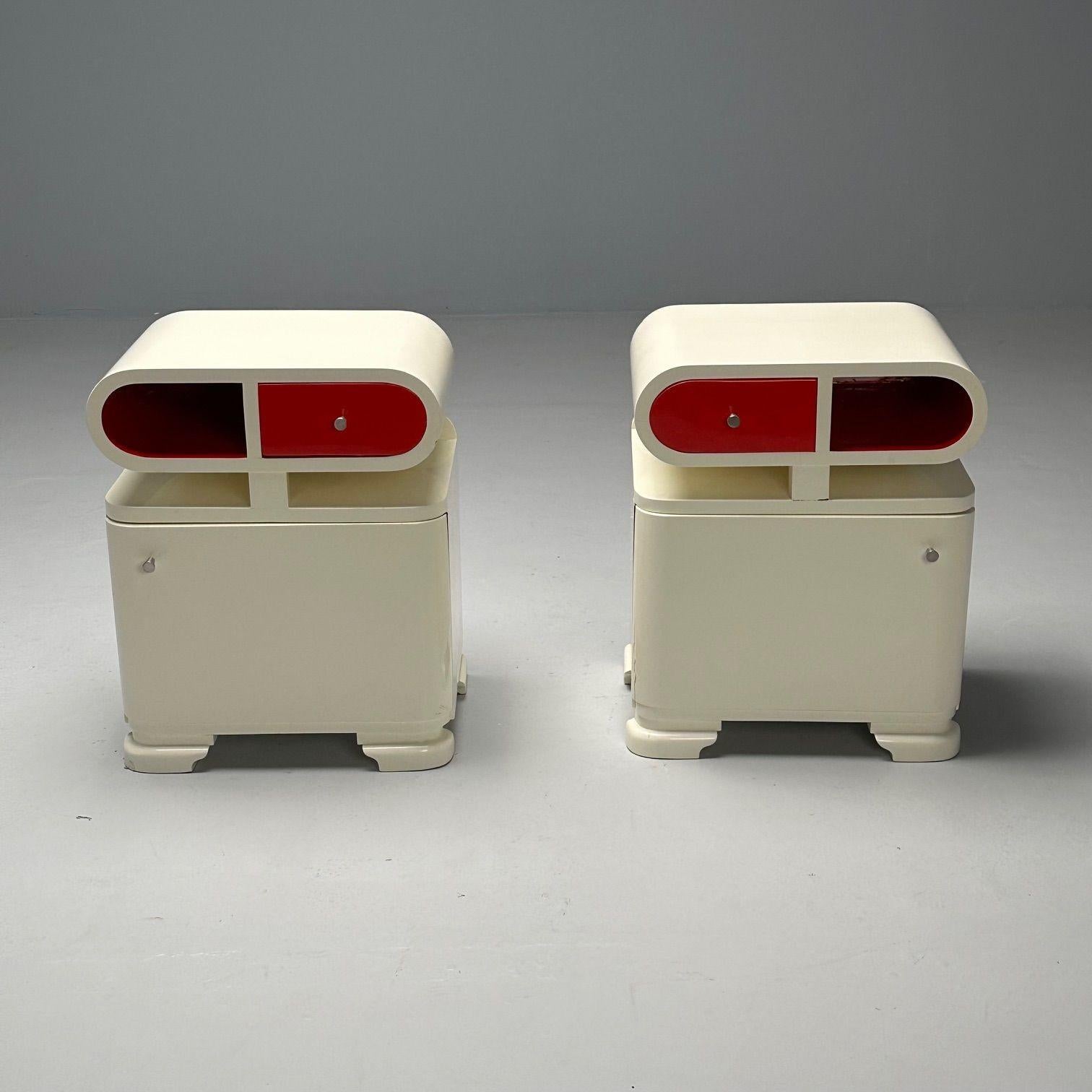 Art Deco, Space Age Modern, Nightstands, White Lacquer, United States, 1990s 1