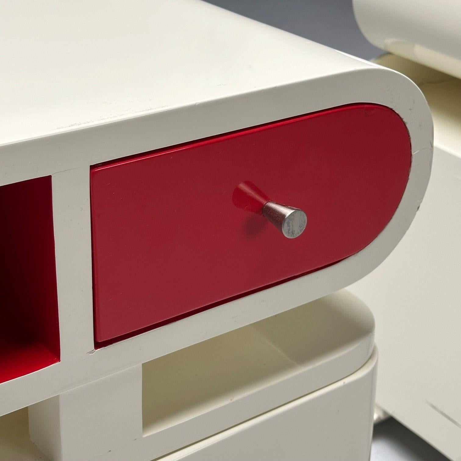Art Deco, Space Age Modern, Nightstands, White Lacquer, United States, 1990s 2
