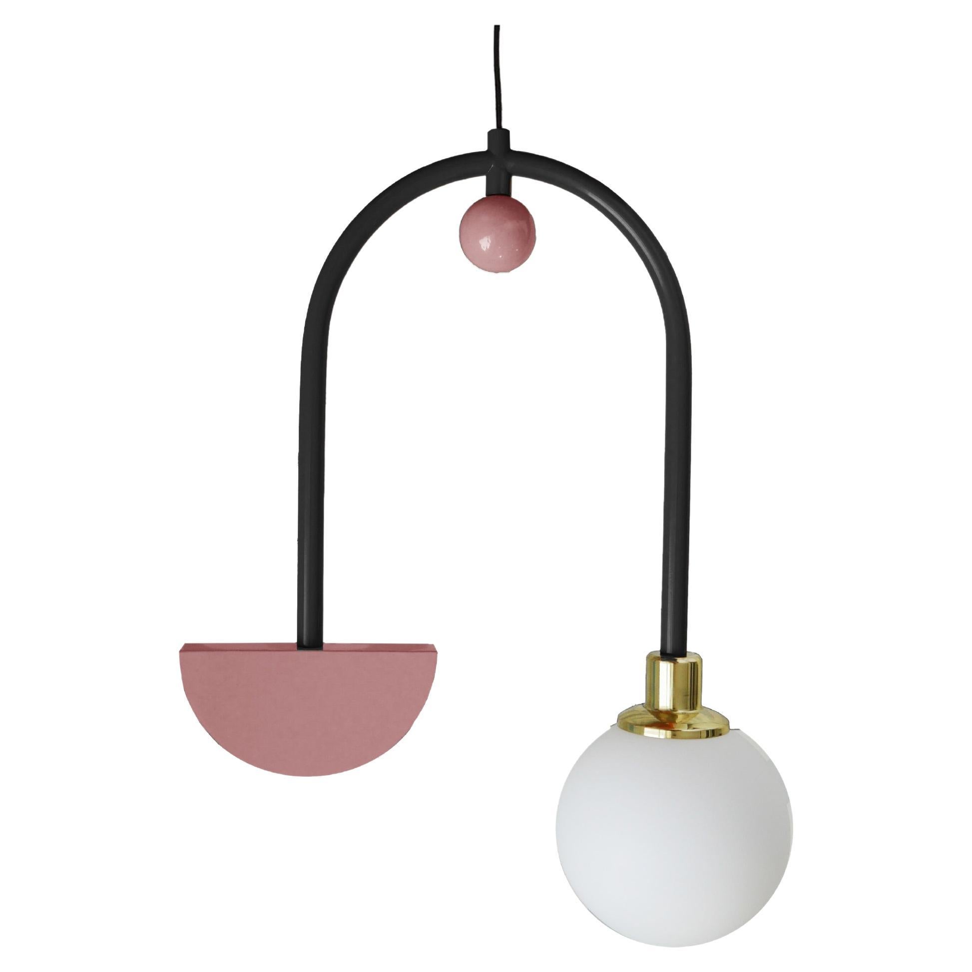 Art Deco Space Ceiling ii Lamp in Black & Pink Metal Dovain Studio For Sale