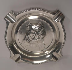 Art Deco Spanish Silver '916 / 000' Cigar Ashtray, English Bulldog, circa 1940