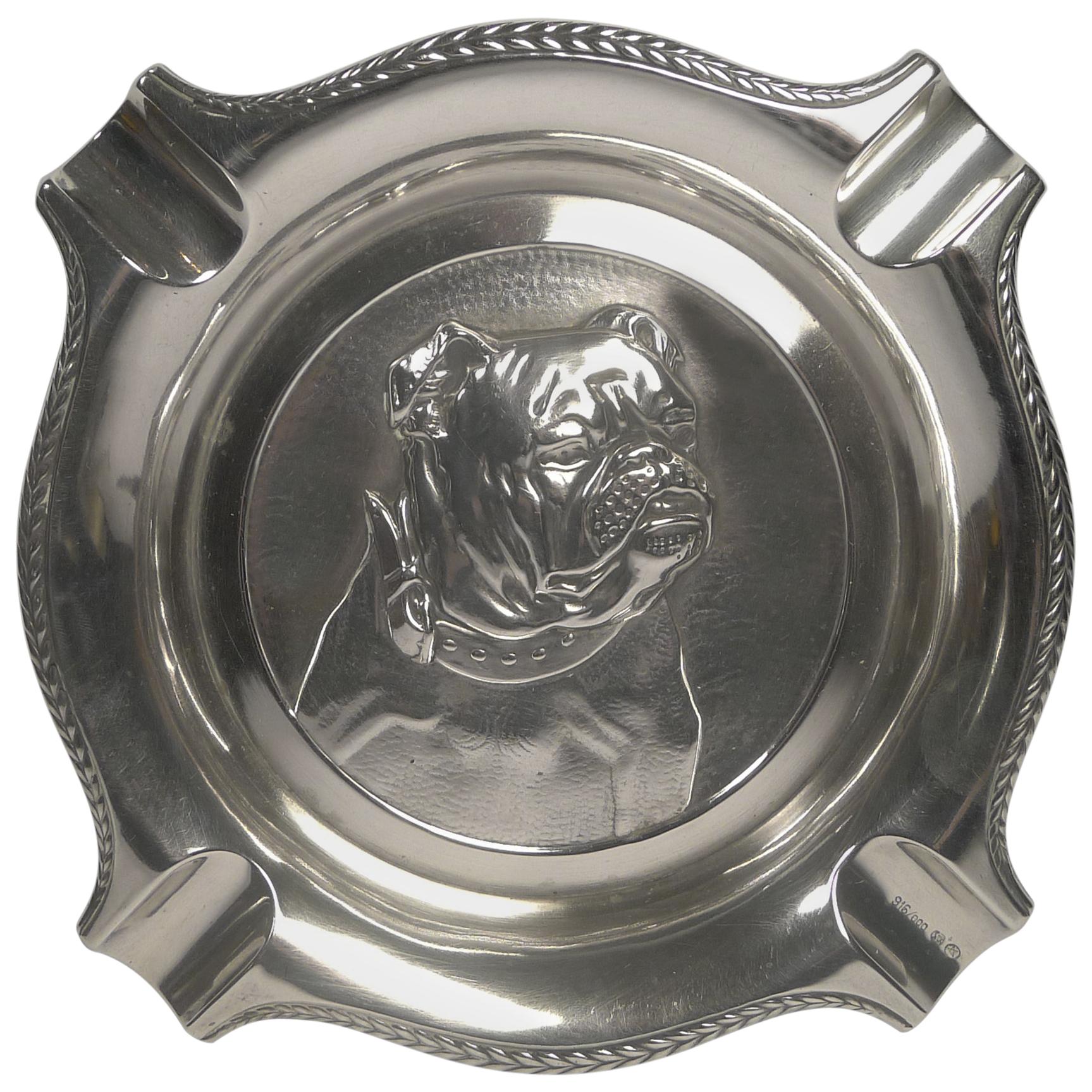 Art Deco Spanish Silver '916 / 000' Cigar Ashtray, English Bulldog, circa 1940