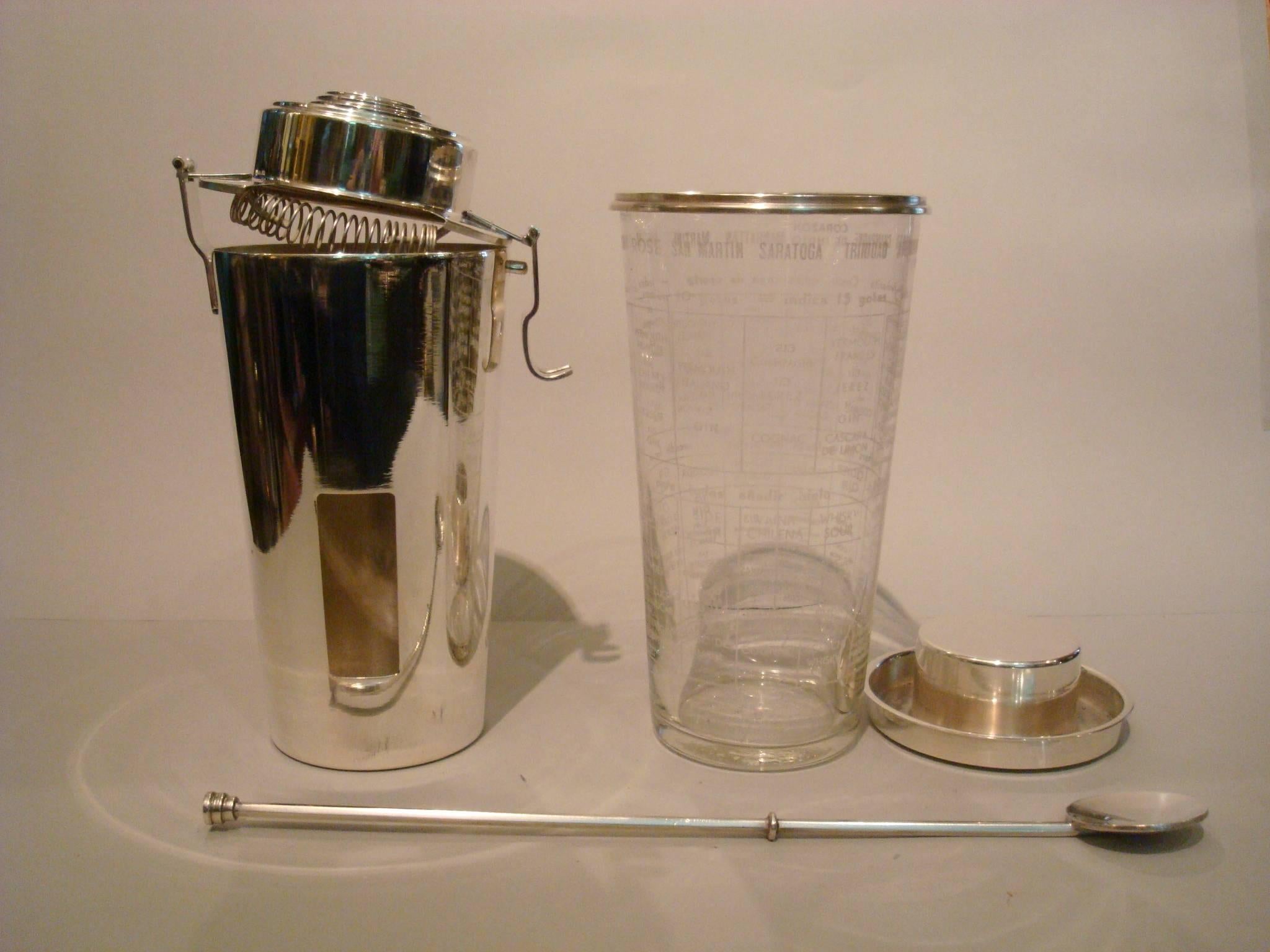 Brass Art Deco Recipes Cocktail Shaker “the Barman“ by Ghiso, France 1930’s