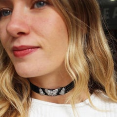 Art Deco Spaulding & Co. Diamond Black Onyx and Platinum Butterfly Choker, C1925