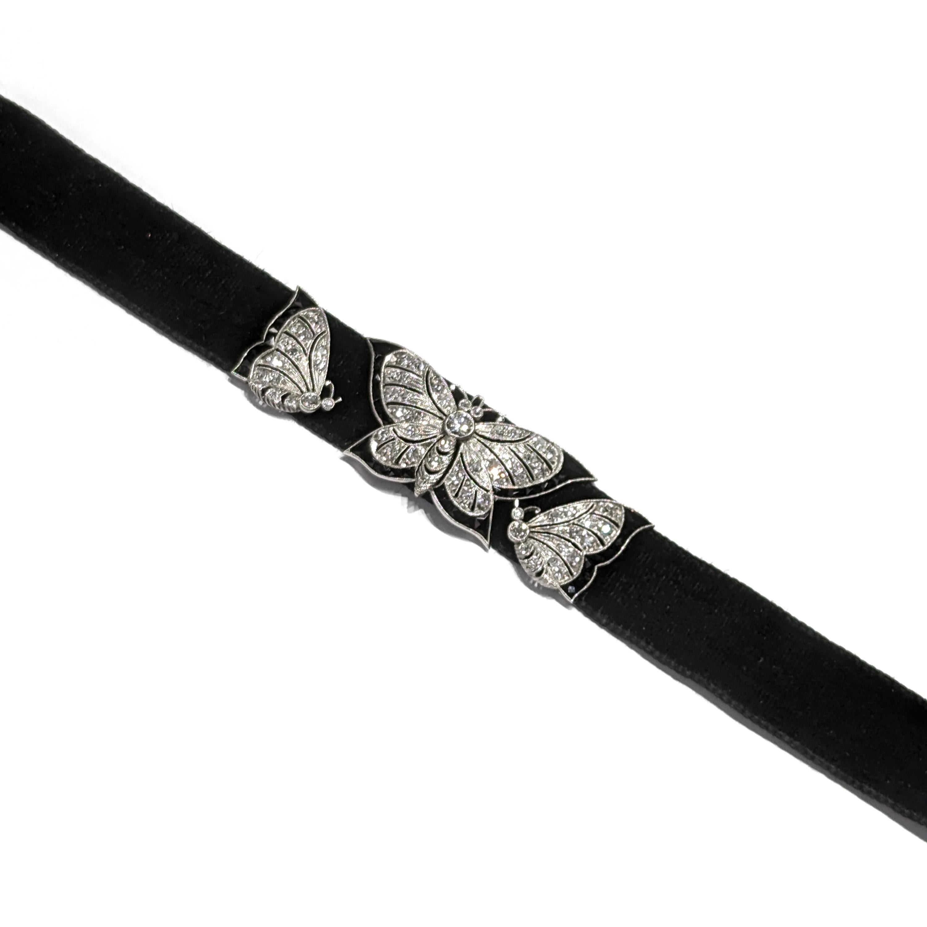Brilliant Cut Art Deco Spaulding & Co. Diamond Black Onyx and Platinum Butterfly Choker, C1925 For Sale