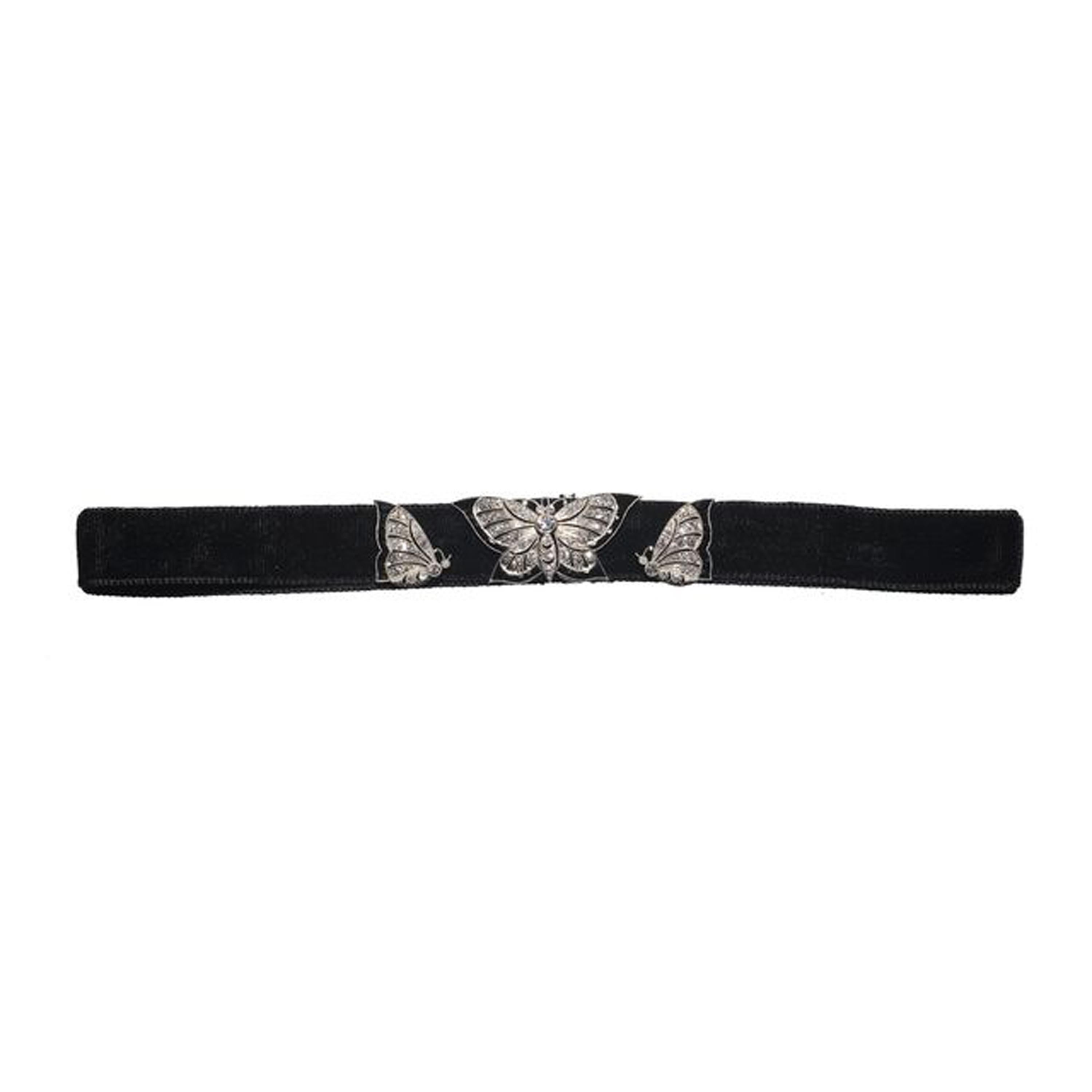 Women's Art Deco Spaulding & Co. Diamond Black Onyx and Platinum Butterfly Choker, C1925 For Sale