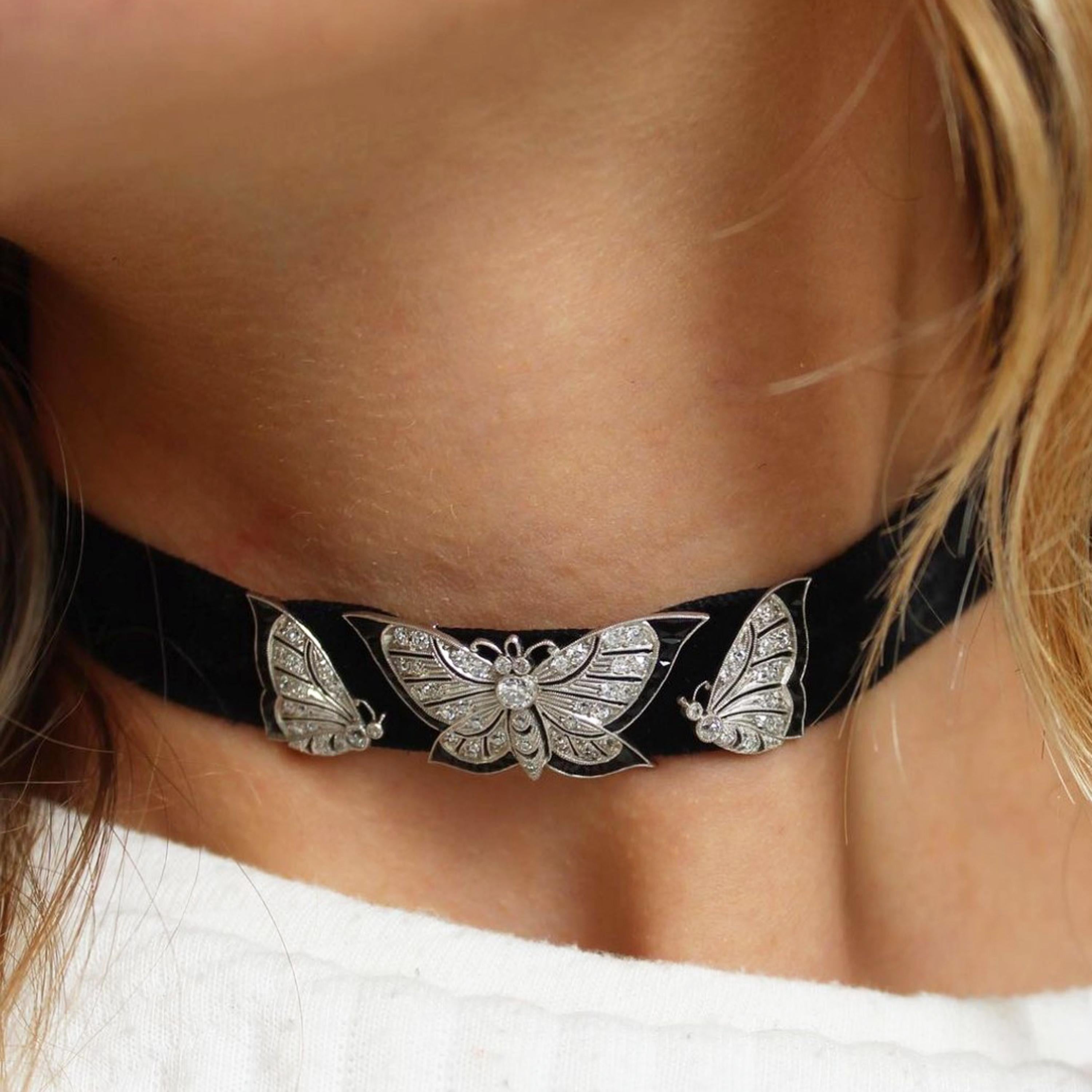 Art Deco Spaulding & Co. Diamond Black Onyx and Platinum Butterfly Choker, C1925 In Good Condition For Sale In London, GB