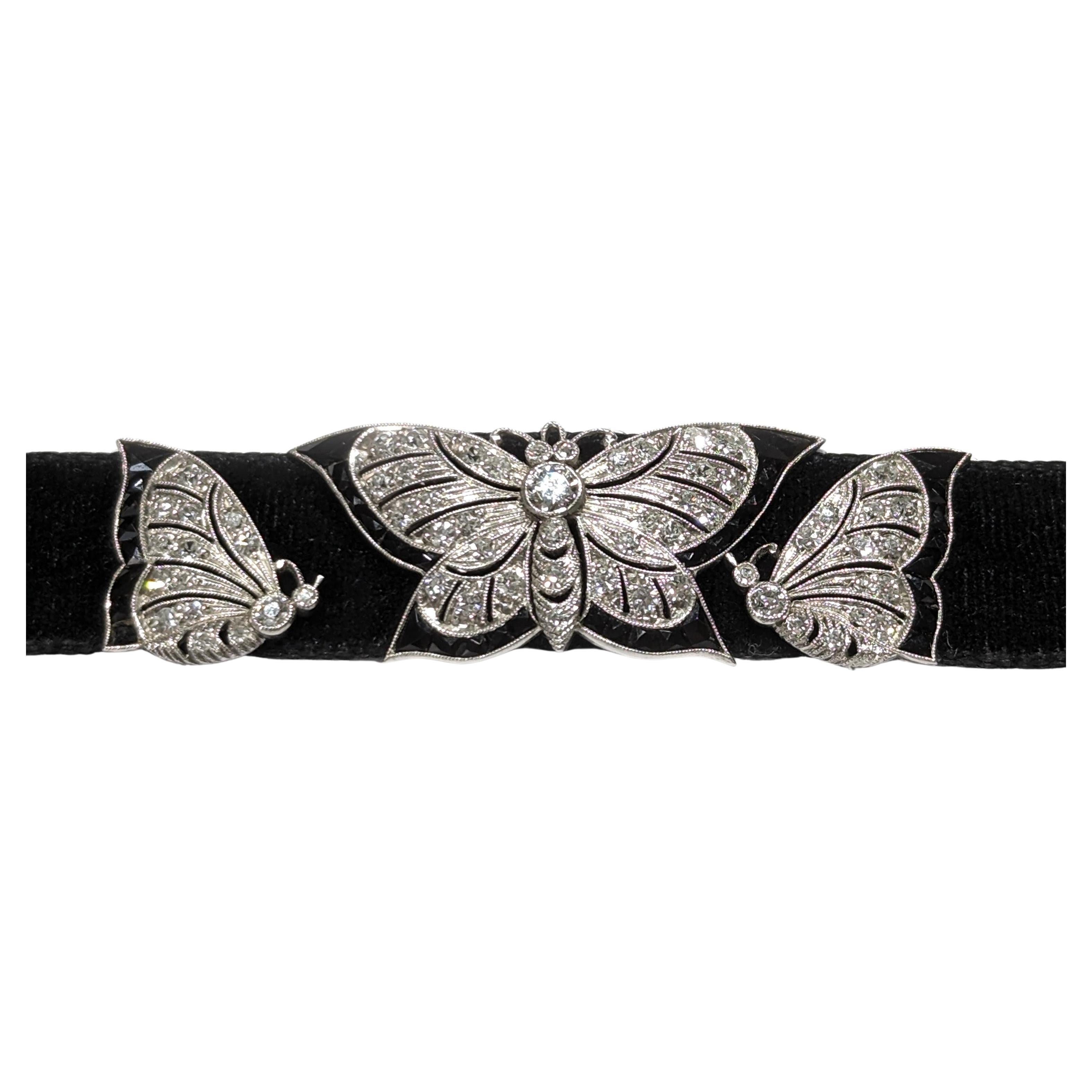 Art Deco Spaulding & Co. Diamond Black Onyx and Platinum Butterfly Choker, C1925 For Sale