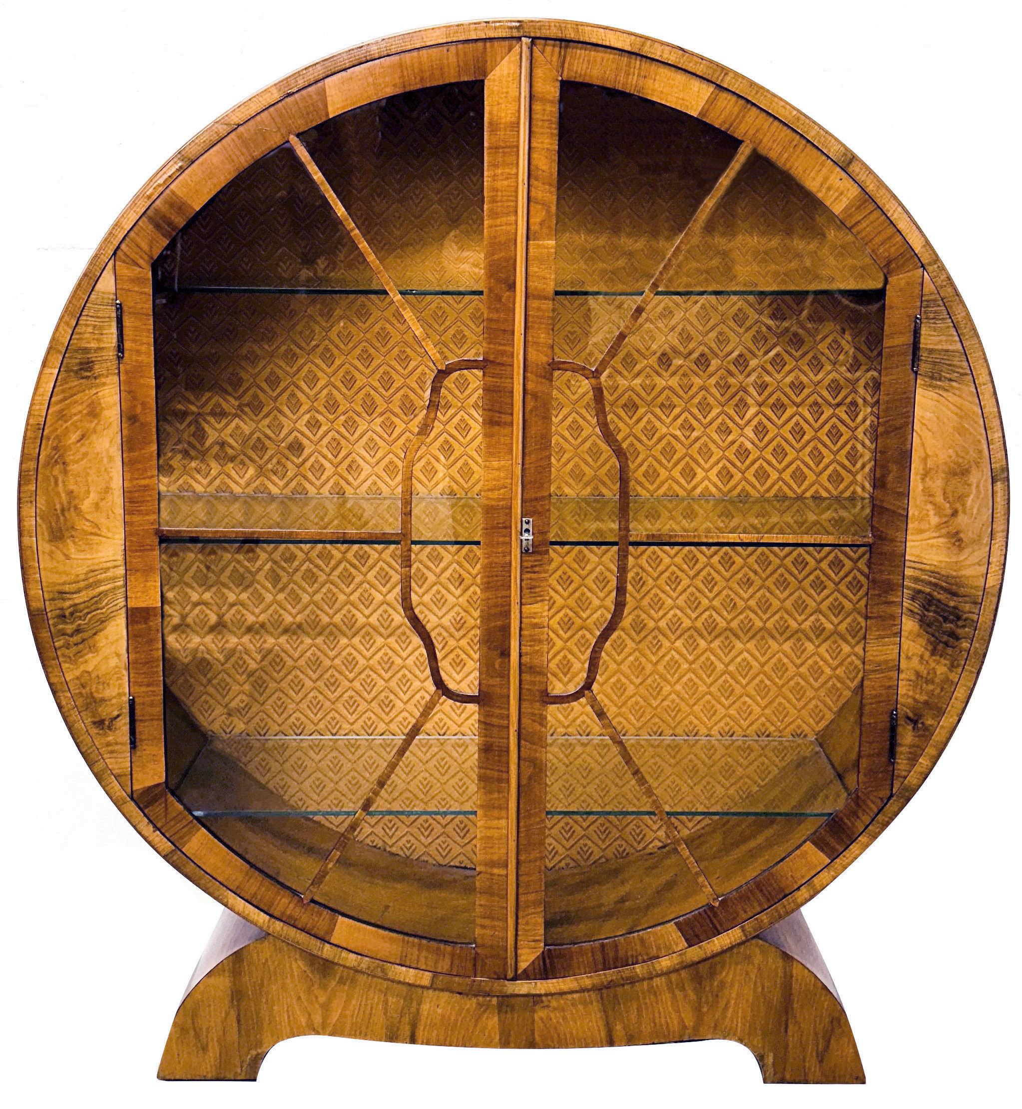 Art Deco Spettacolare Noce Circolare  Vetrina da esposizione, inglese, anni '30 circa 2