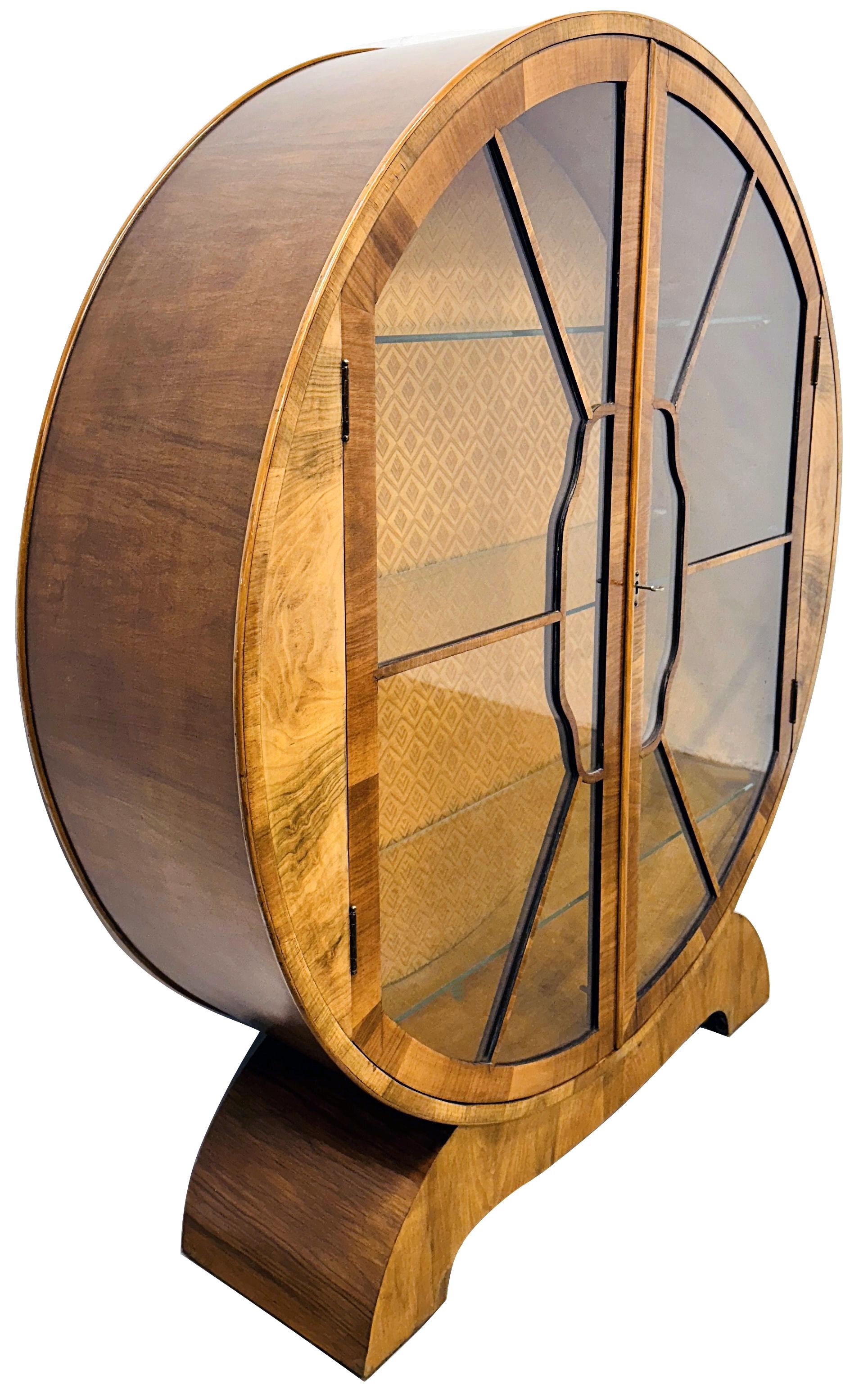 XX secolo Art Deco Spettacolare Noce Circolare  Vetrina da esposizione, inglese, anni '30 circa
