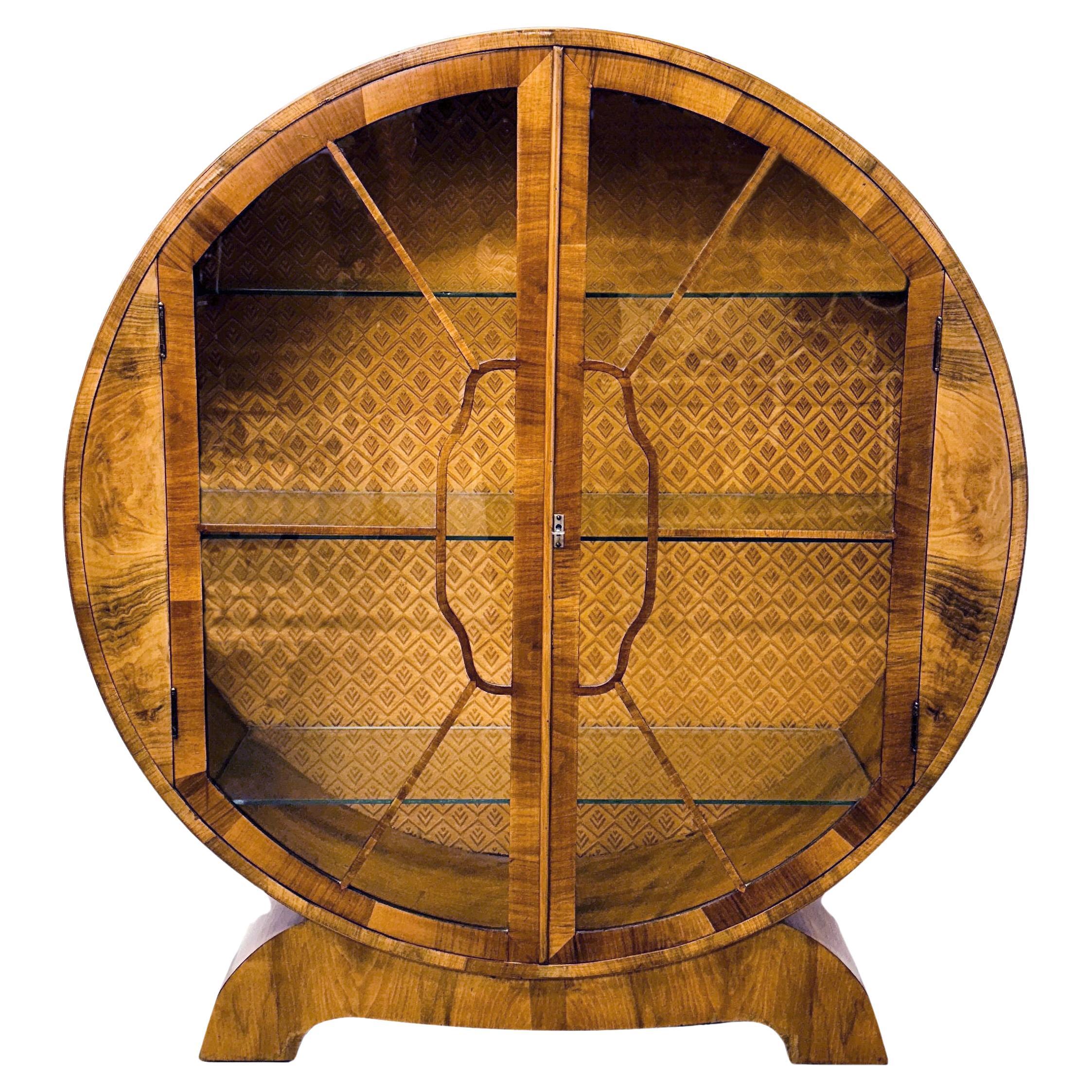  Art Deco Spectacular Circular Walnut  Display Vitrine Cabinet, English, c1930s