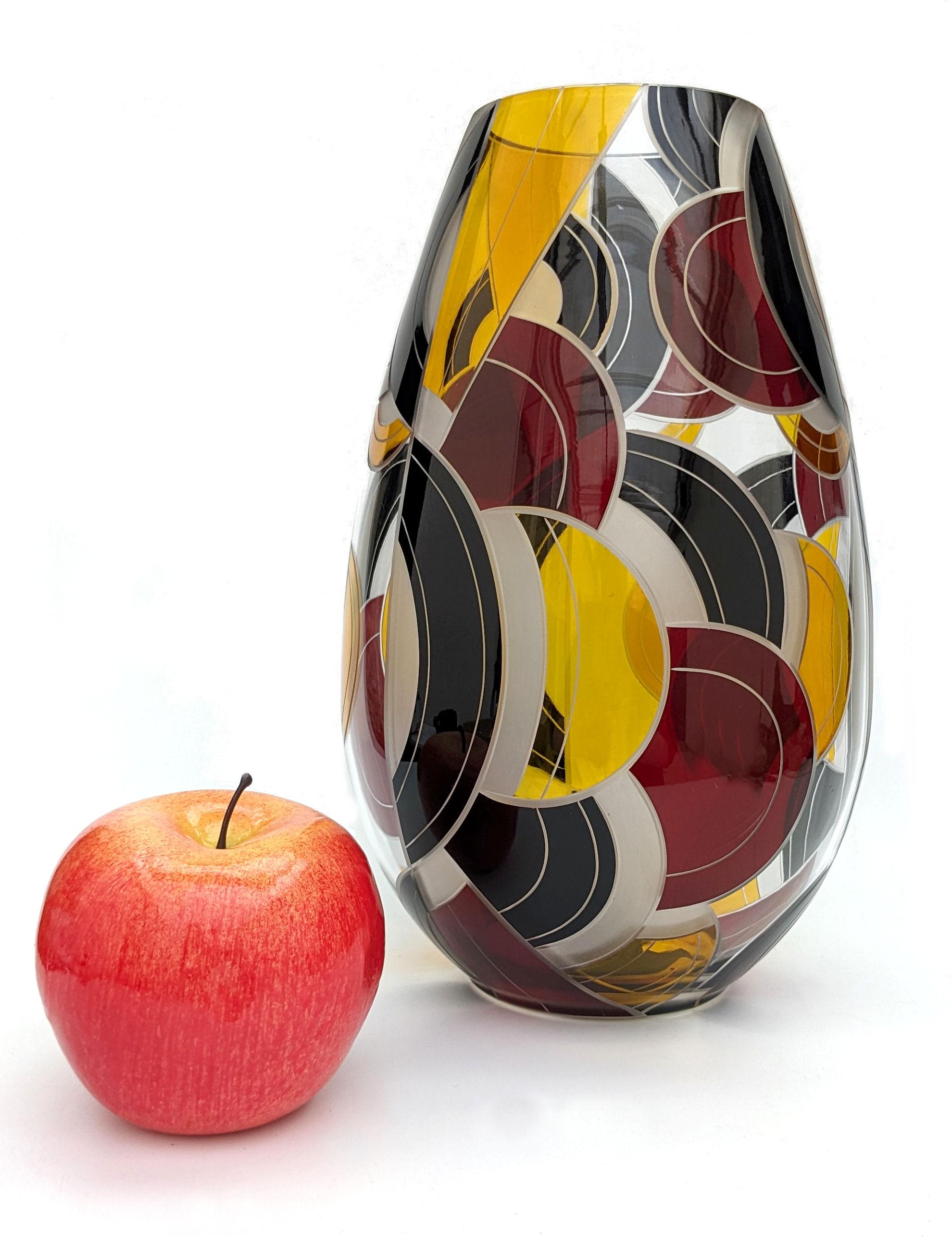 Enamel Art Deco Spectacular Czech Glass Vase, c1930