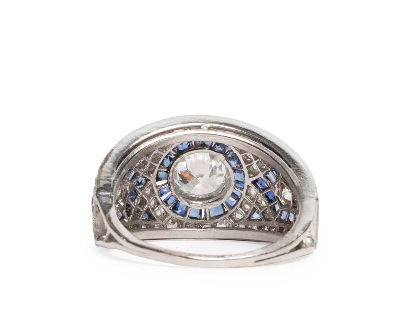 Art Deco Spectacular Pave Diamond and Blue Sapphire Platinum Ring, circa 1920s In Good Condition In Addison, TX