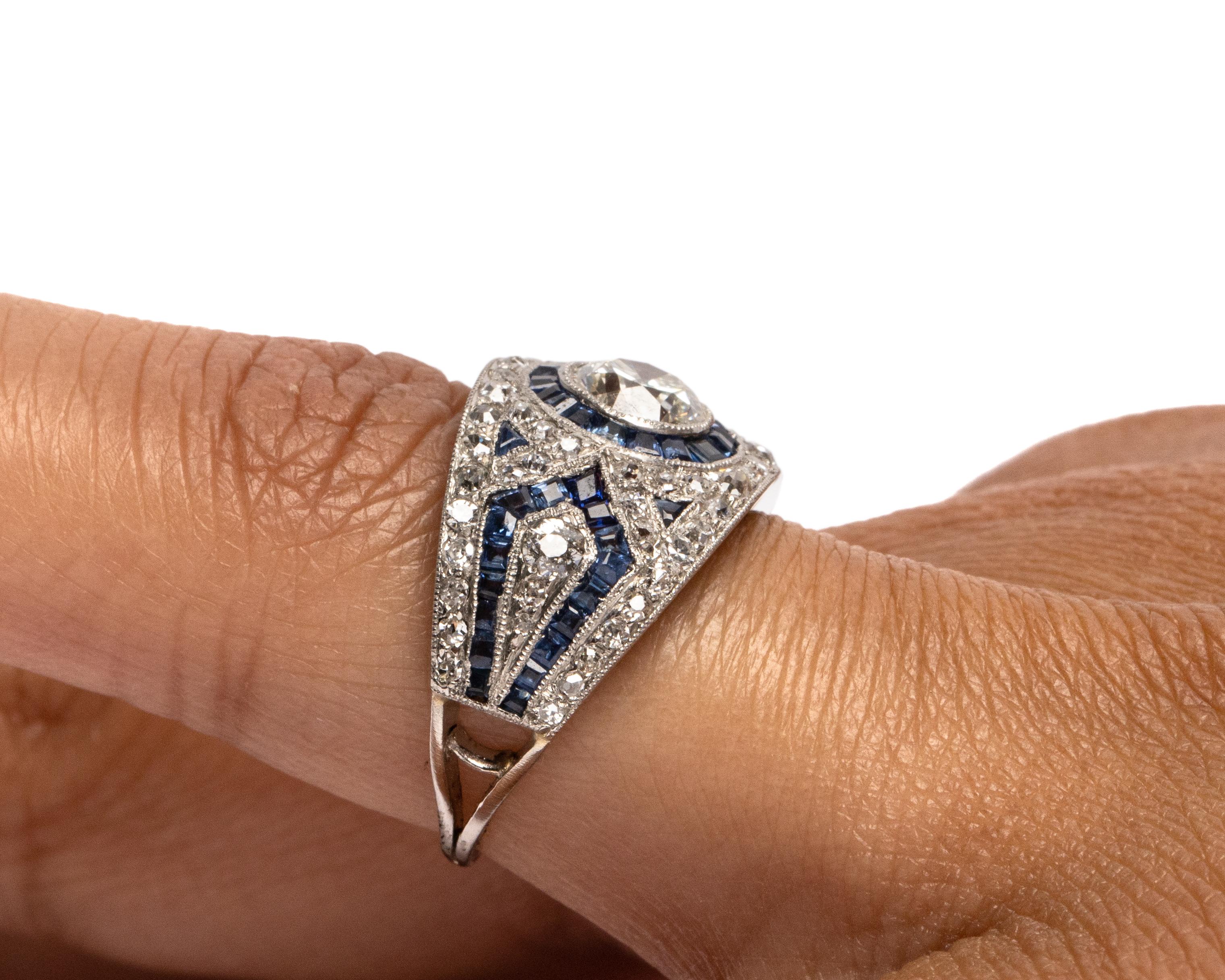Art Deco Spectacular Pave Diamond and Blue Sapphire Platinum Ring, circa 1920s 1