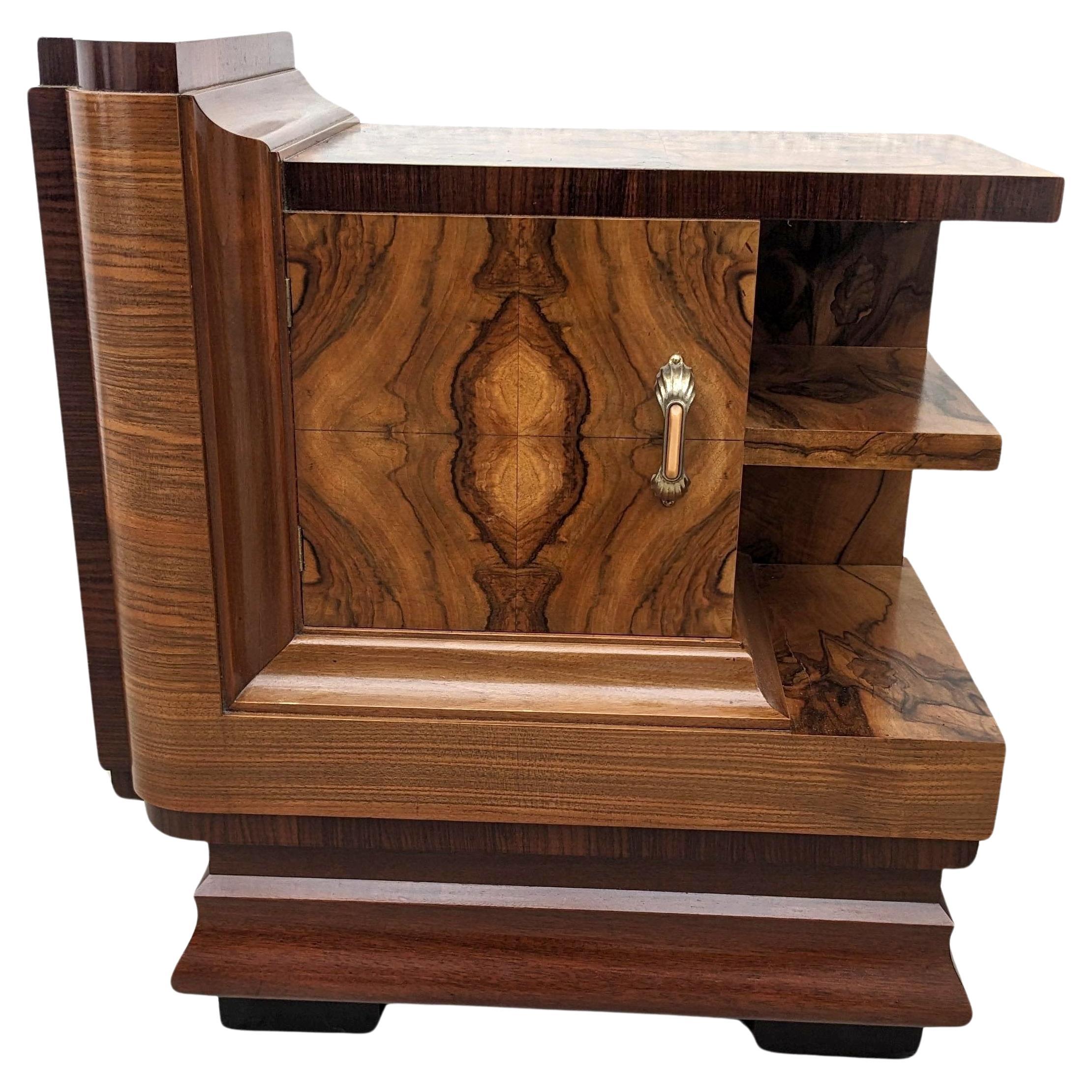 Art Deco Spectacular Single Walnut Italian Bedside Cabinet Table, c1930