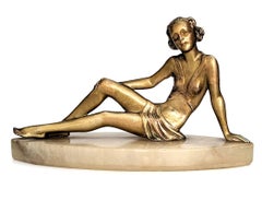 Statuetta Art Déco in speltro e onice di Josef Lorenzl, 1930 ca.
