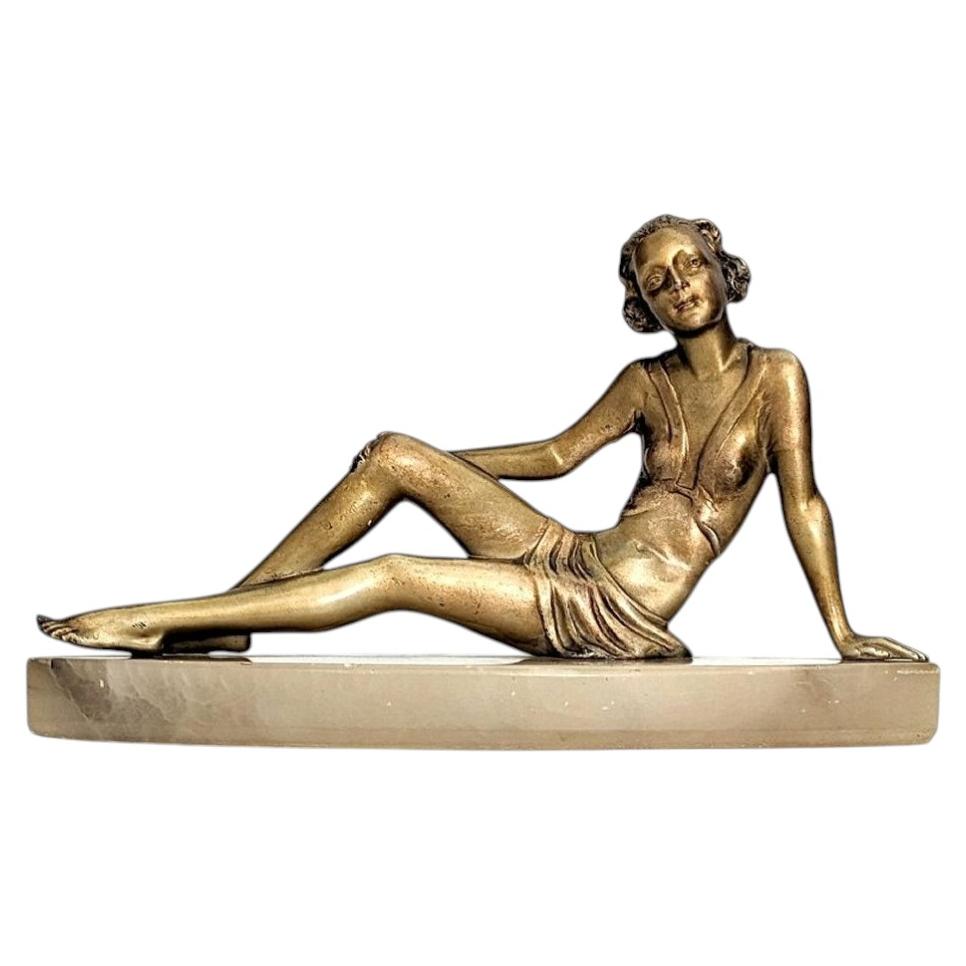 Art Deco Spelter And Onyx Figurine By Josef Lorenzl, c1930