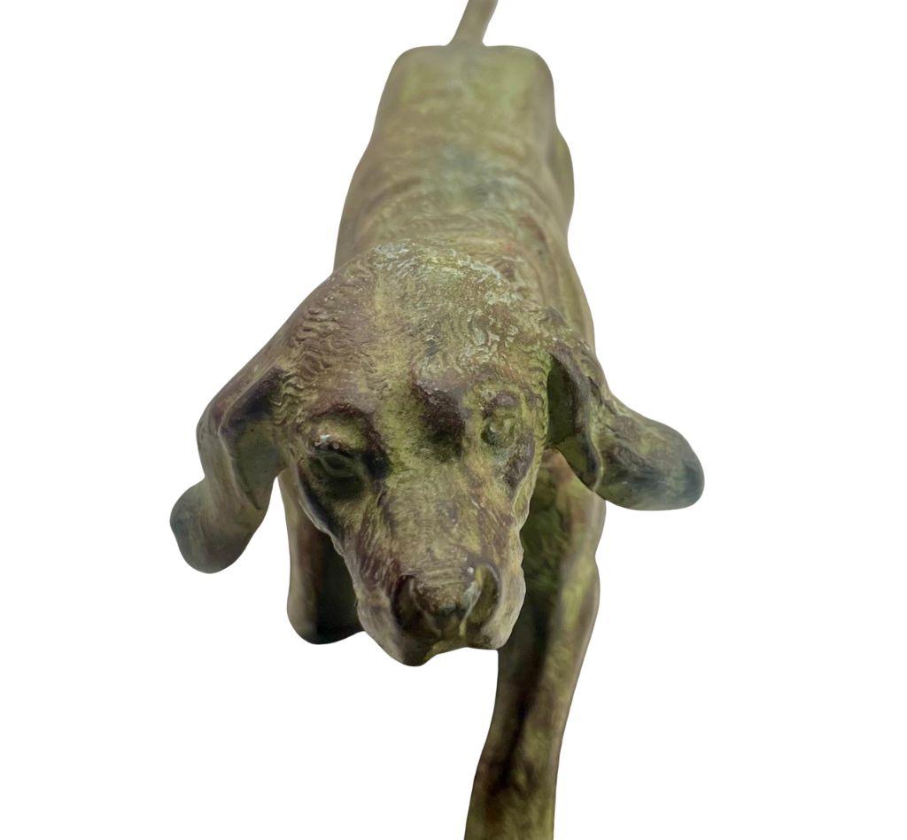 Art Deco. Spelter Bonzed Representation of Bloodhound  Marble Base Signed: BERNI For Sale 2