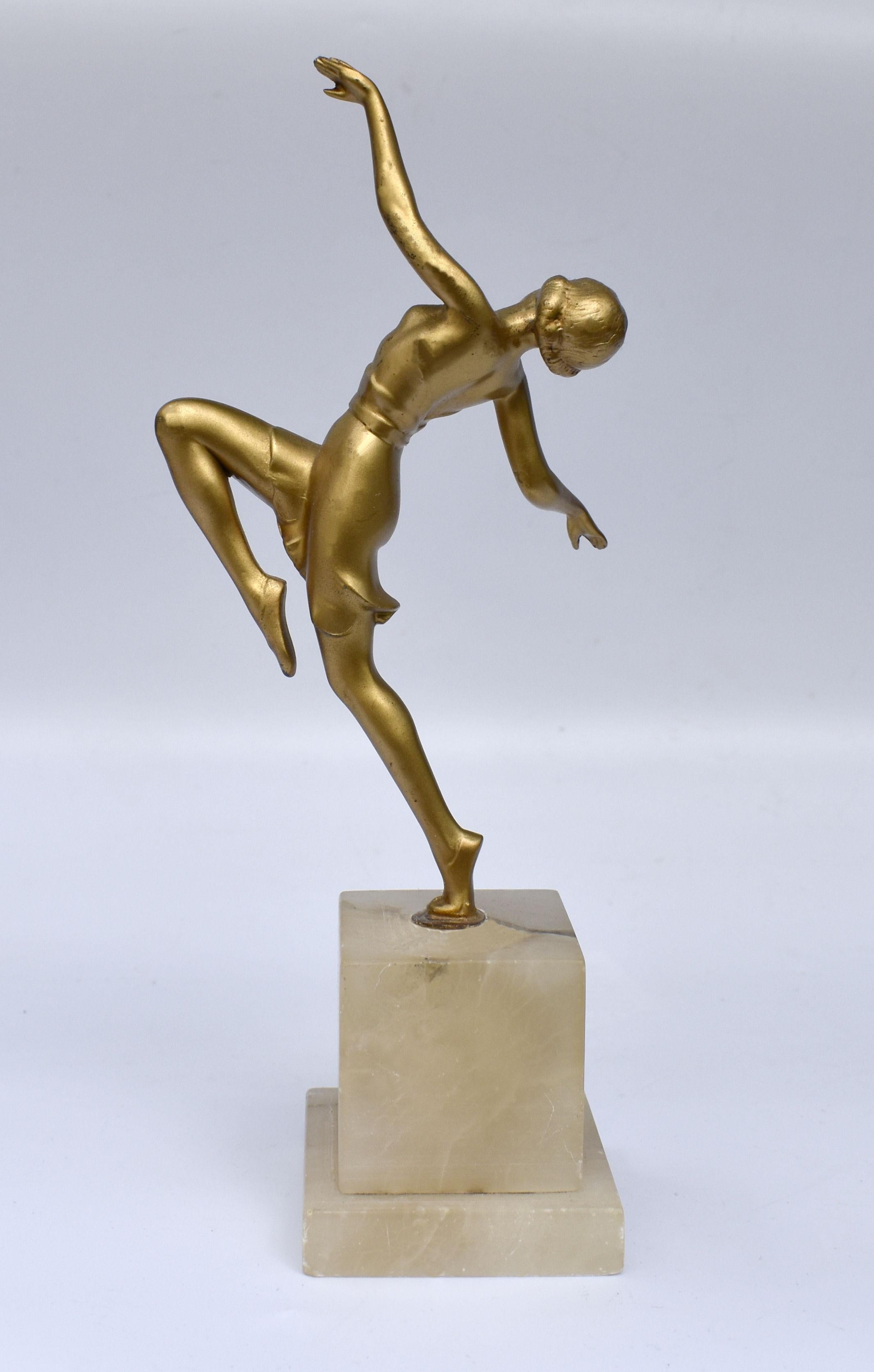 Gilt Art Deco Spelter Female Figural Dancer, 1930s