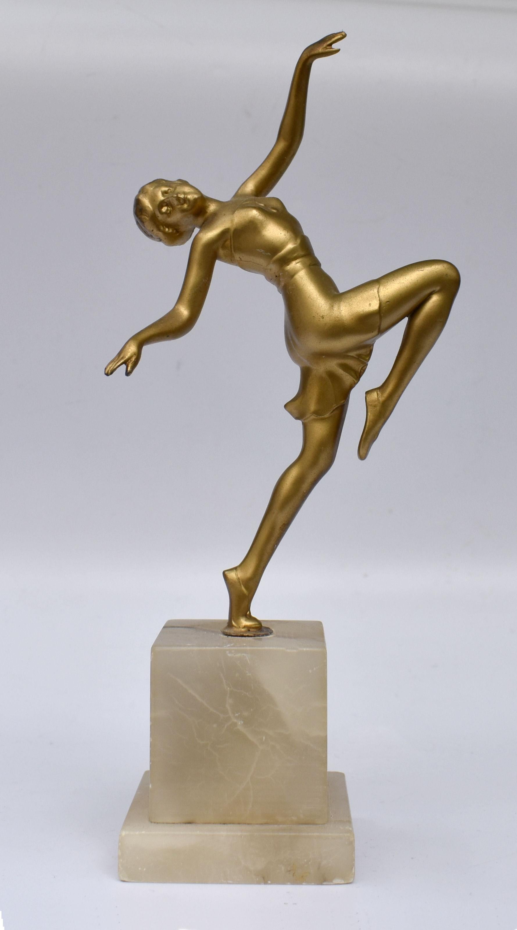 Onyx Art Deco Spelter Female Figural Dancer, 1930s