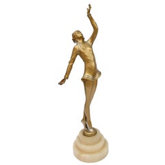 Art Deco Spelter Figural Lady on Alabaster Base, 1930s