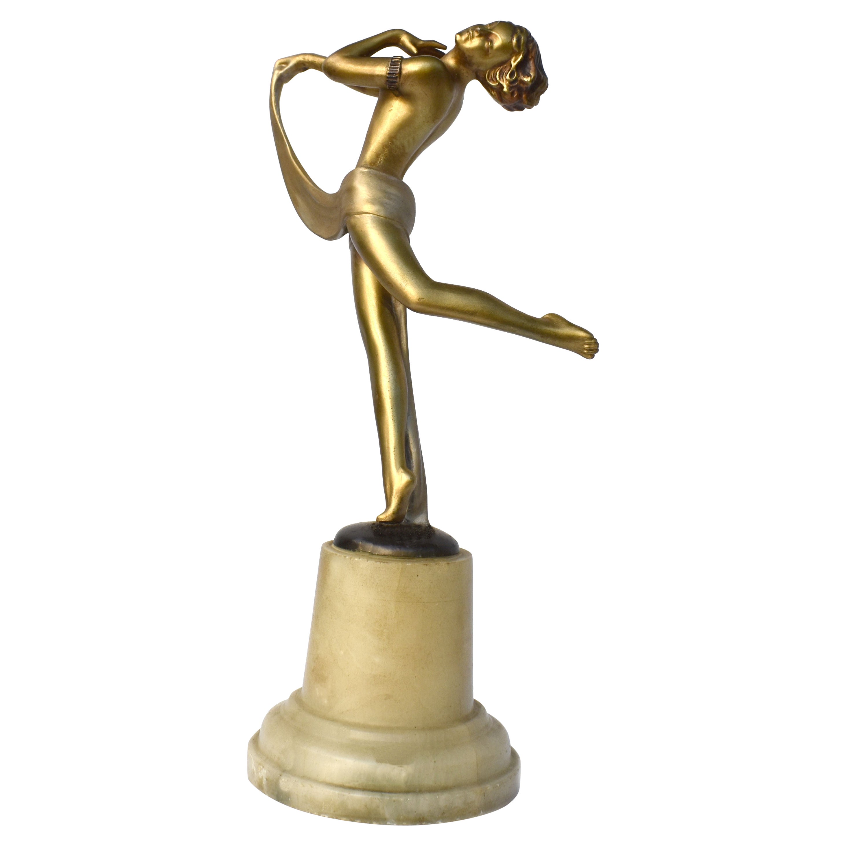 Art Deco Spelter Figural Lady on Alabaster Base, c1930's