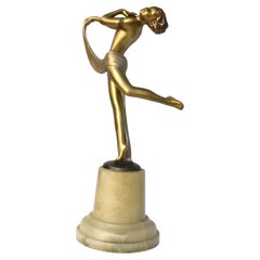 Art Deco Spelter Figural Lady on Alabaster Base, c1930's