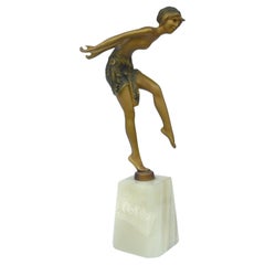 Art Deco Spelter Figural Lady on Onyx Base, 1930's