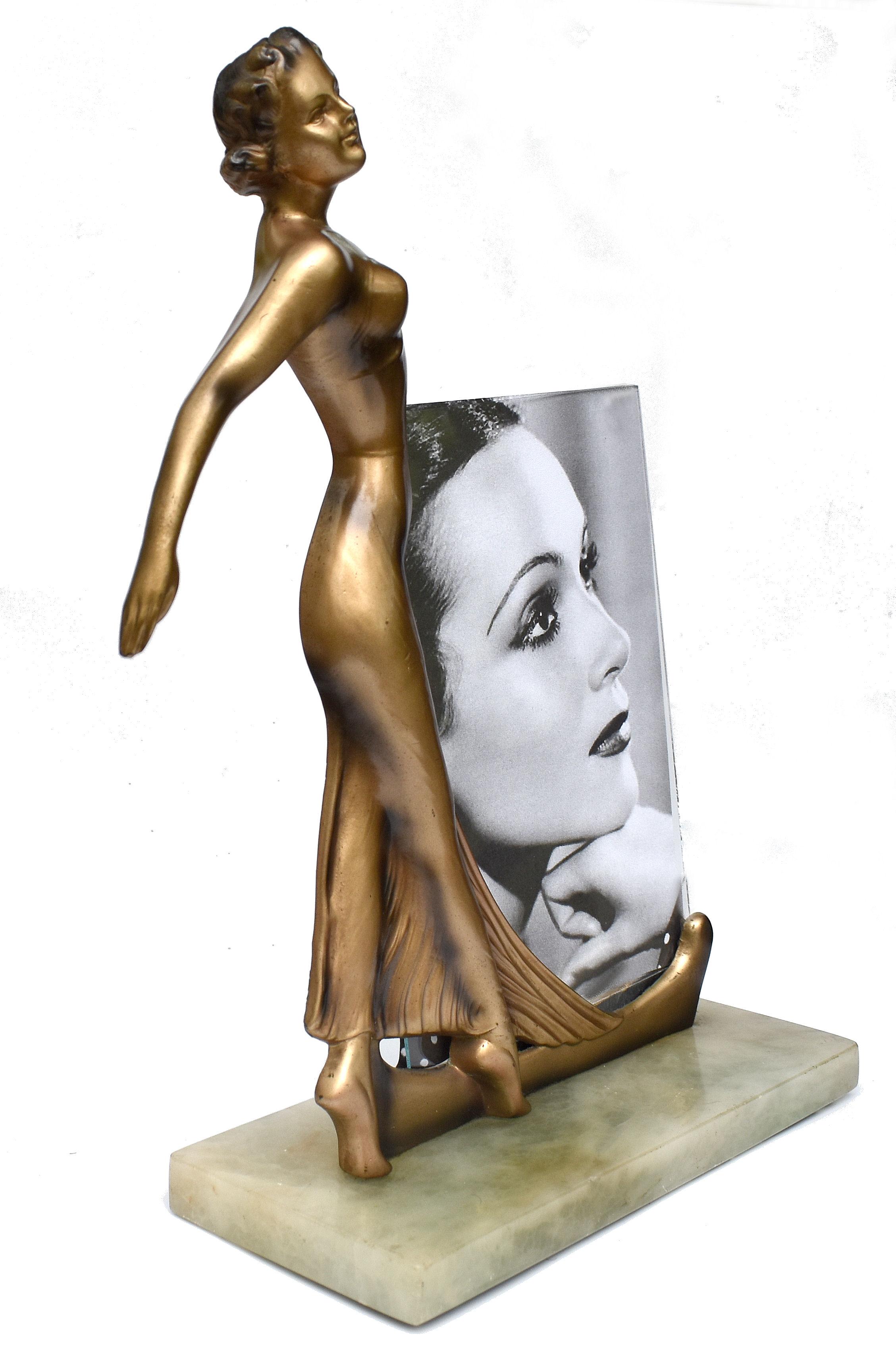 Art Deco Spelter Figurative Picture Frame, c1930, English In Good Condition In Devon, England