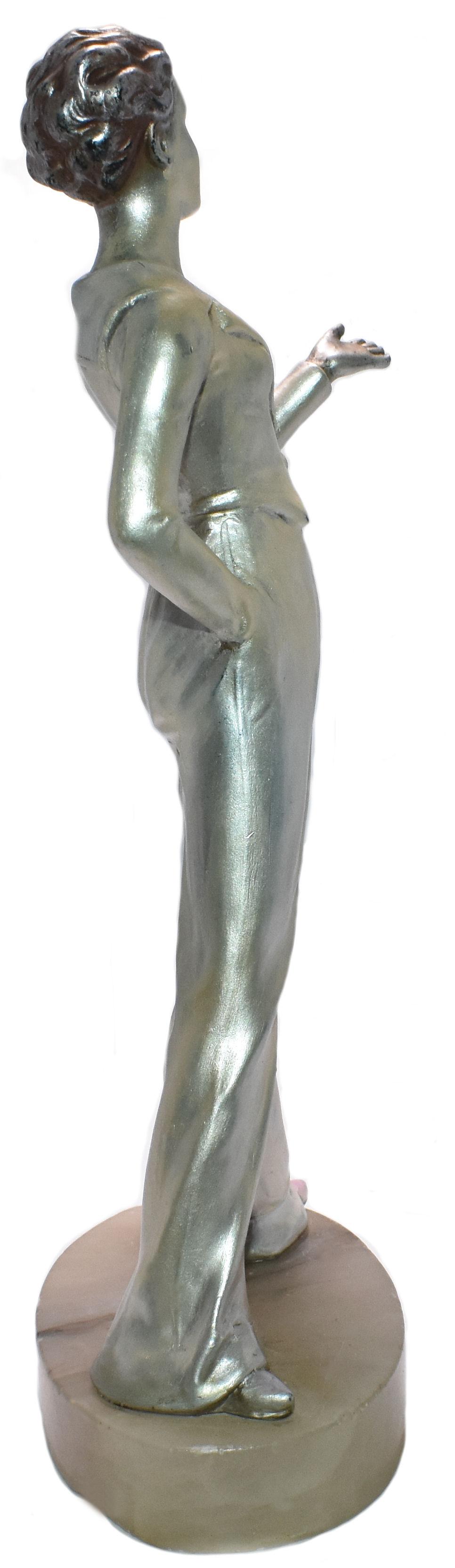 Art Deco Spelter Figure Attributed to Josef Lorenzl, circa 1930s In Good Condition In Devon, England