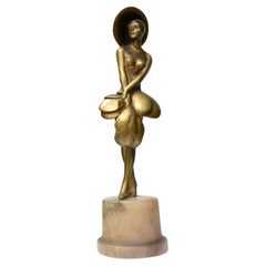 Art Deco Spelter Figure 'girl with feather fan', c1930