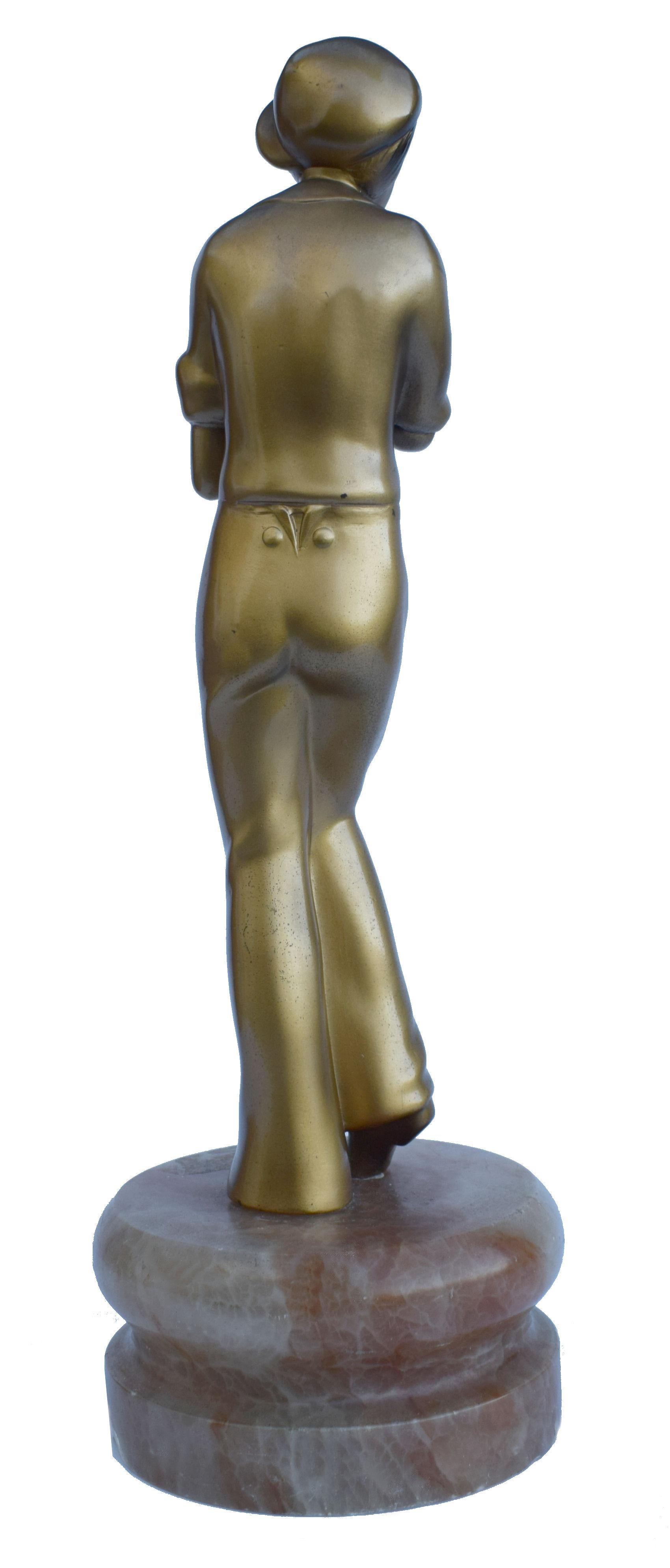Art Deco Spelter Figure on Onyx Base, circa 1930 In Good Condition For Sale In Devon, England
