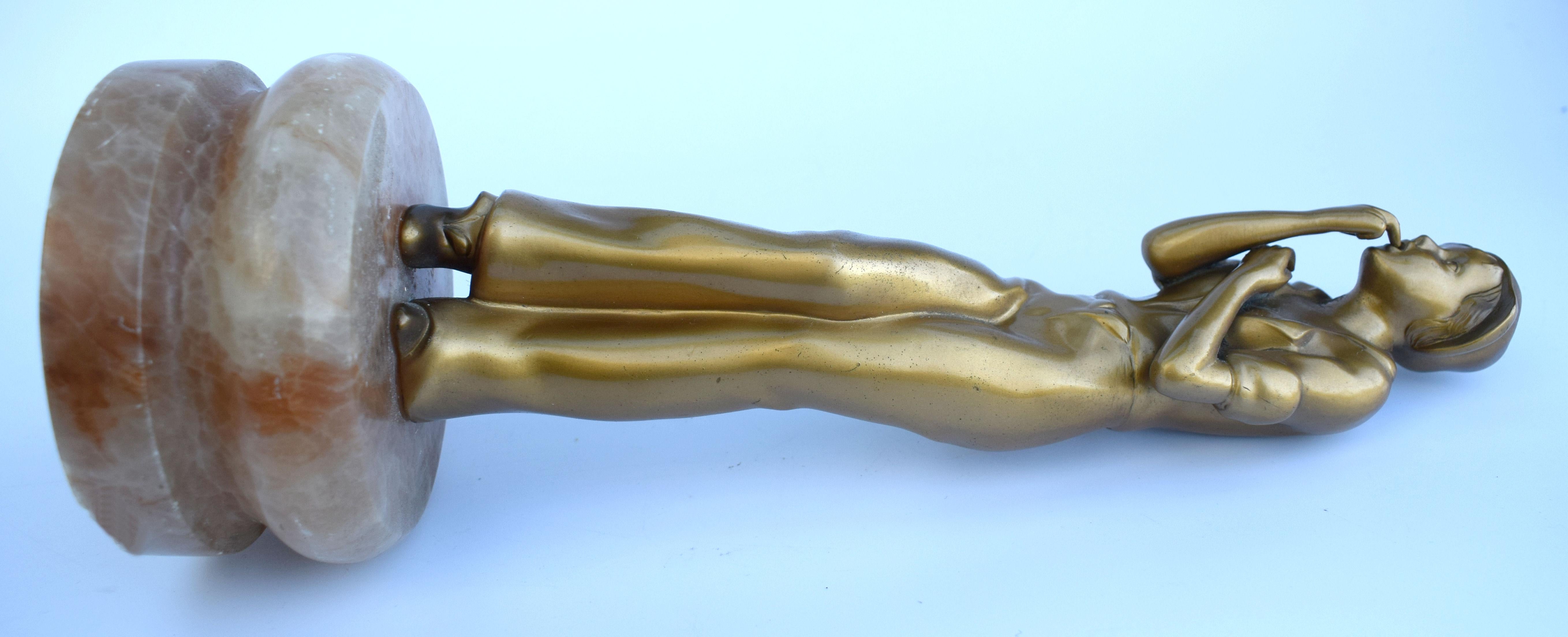 20th Century Art Deco Spelter Figure on Onyx Base, circa 1930 For Sale